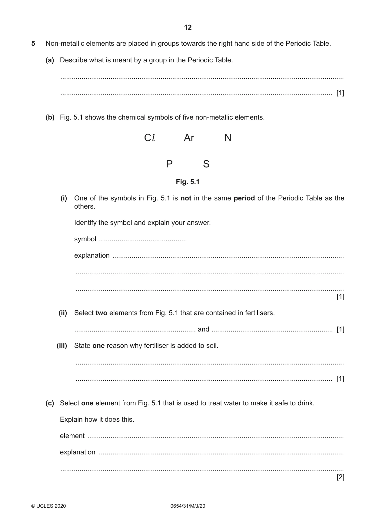 Cambridge IGCSE Sciences - Co-ordinated (Double) 0654 2020 May/June Paper 3 · Variant 1 question paper, page 12 of 32