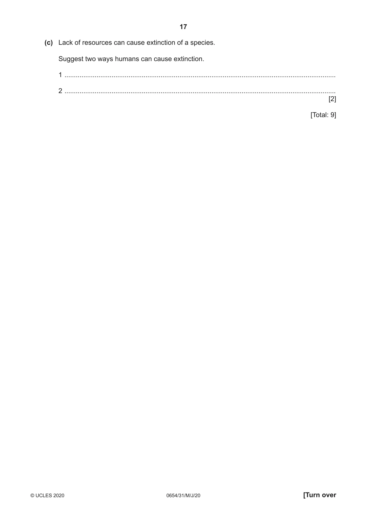 Cambridge IGCSE Sciences - Co-ordinated (Double) 0654 2020 May/June Paper 3 · Variant 1 question paper, page 17 of 32
