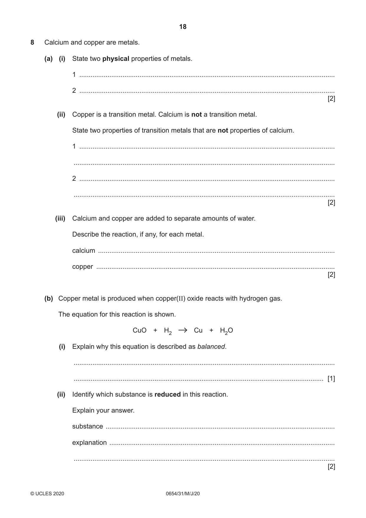 Cambridge IGCSE Sciences - Co-ordinated (Double) 0654 2020 May/June Paper 3 · Variant 1 question paper, page 18 of 32