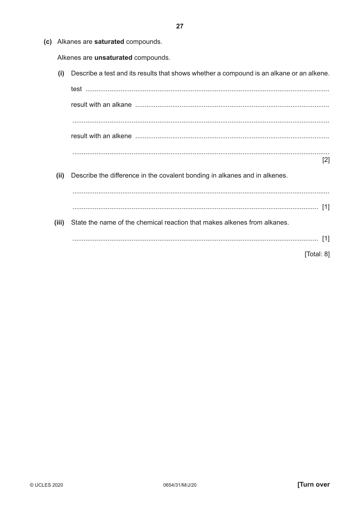Cambridge IGCSE Sciences - Co-ordinated (Double) 0654 2020 May/June Paper 3 · Variant 1 question paper, page 27 of 32
