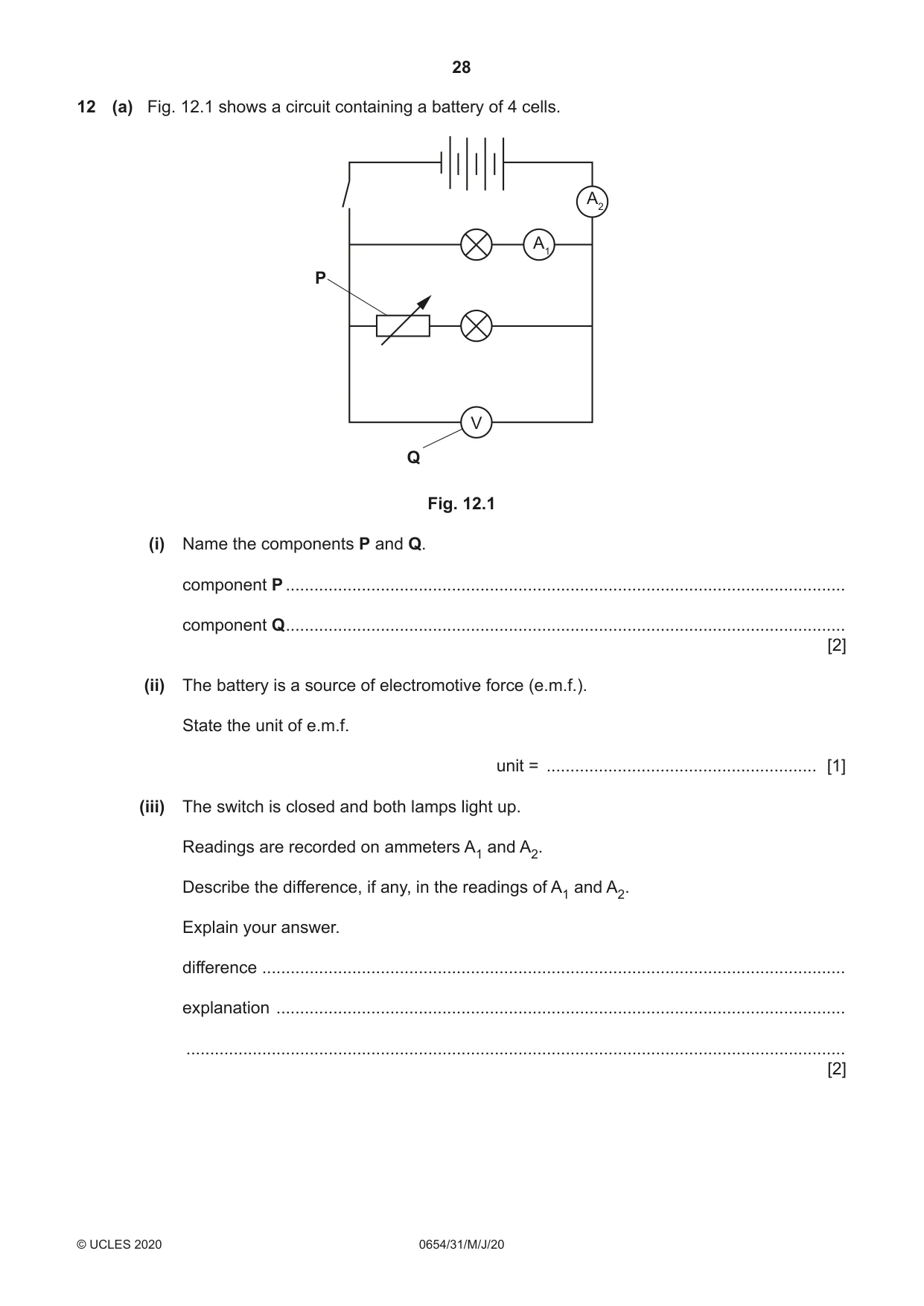 Cambridge IGCSE Sciences - Co-ordinated (Double) 0654 2020 May/June Paper 3 · Variant 1 question paper, page 28 of 32