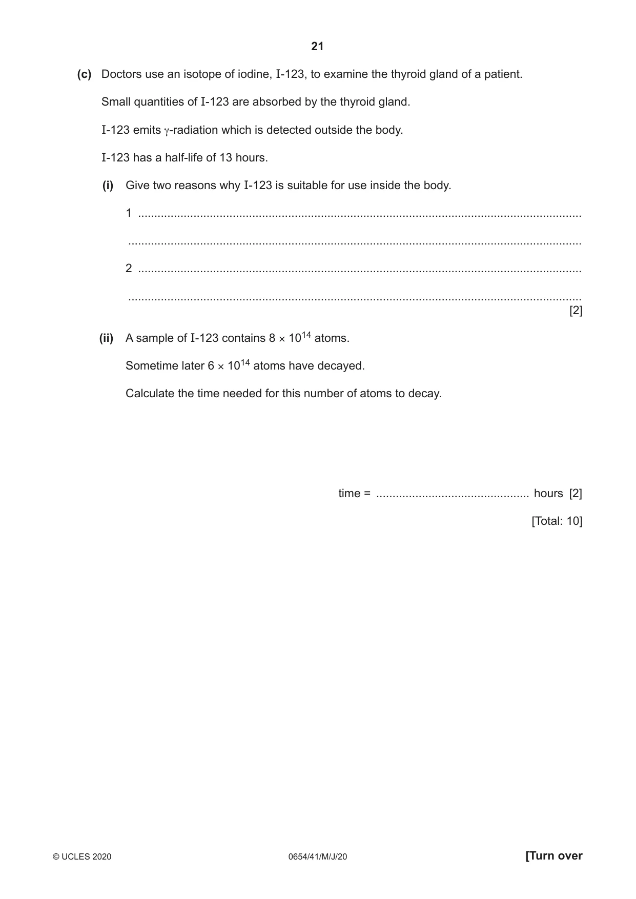 Cambridge IGCSE Sciences - Co-ordinated (Double) 0654 2020 May/June Paper 4 · Variant 1 question paper, page 21 of 32