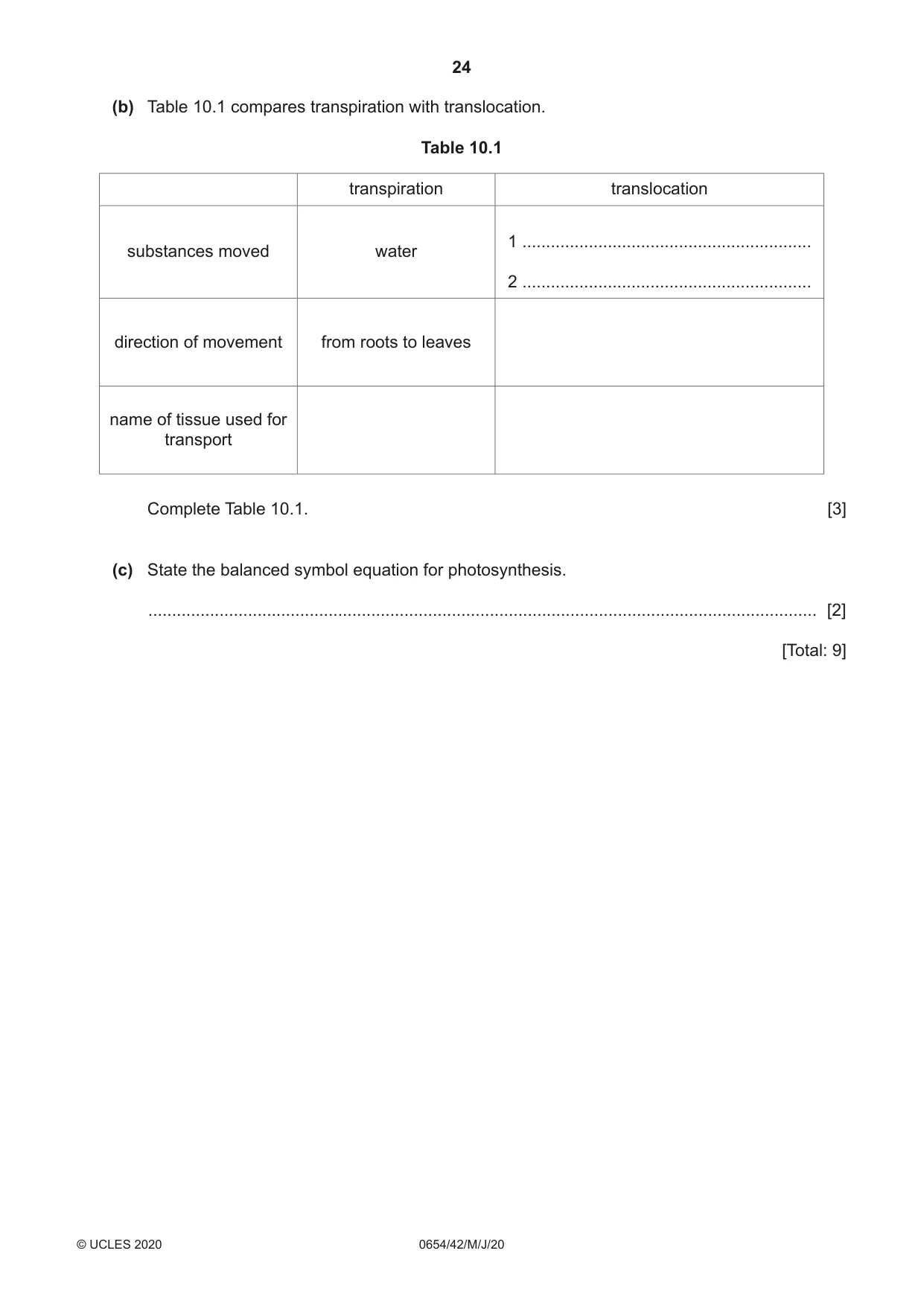 Cambridge IGCSE Sciences - Co-ordinated (Double) 0654 2020 May/June Paper 4 · Variant 2 question paper, page 24 of 32
