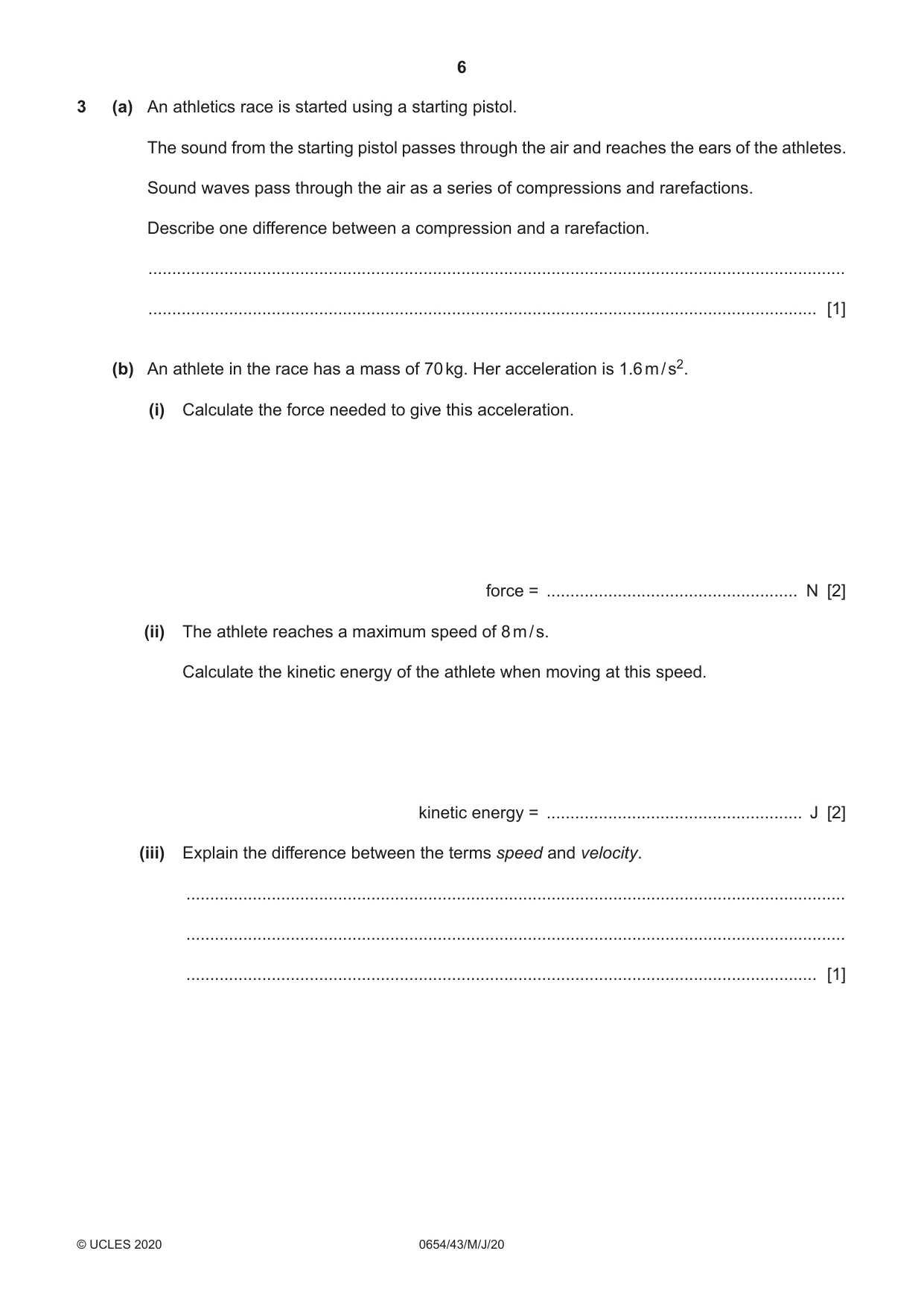 Cambridge IGCSE Sciences - Co-ordinated (Double) 0654 2020 May/June Paper 4 · Variant 3 question paper, page 6 of 28