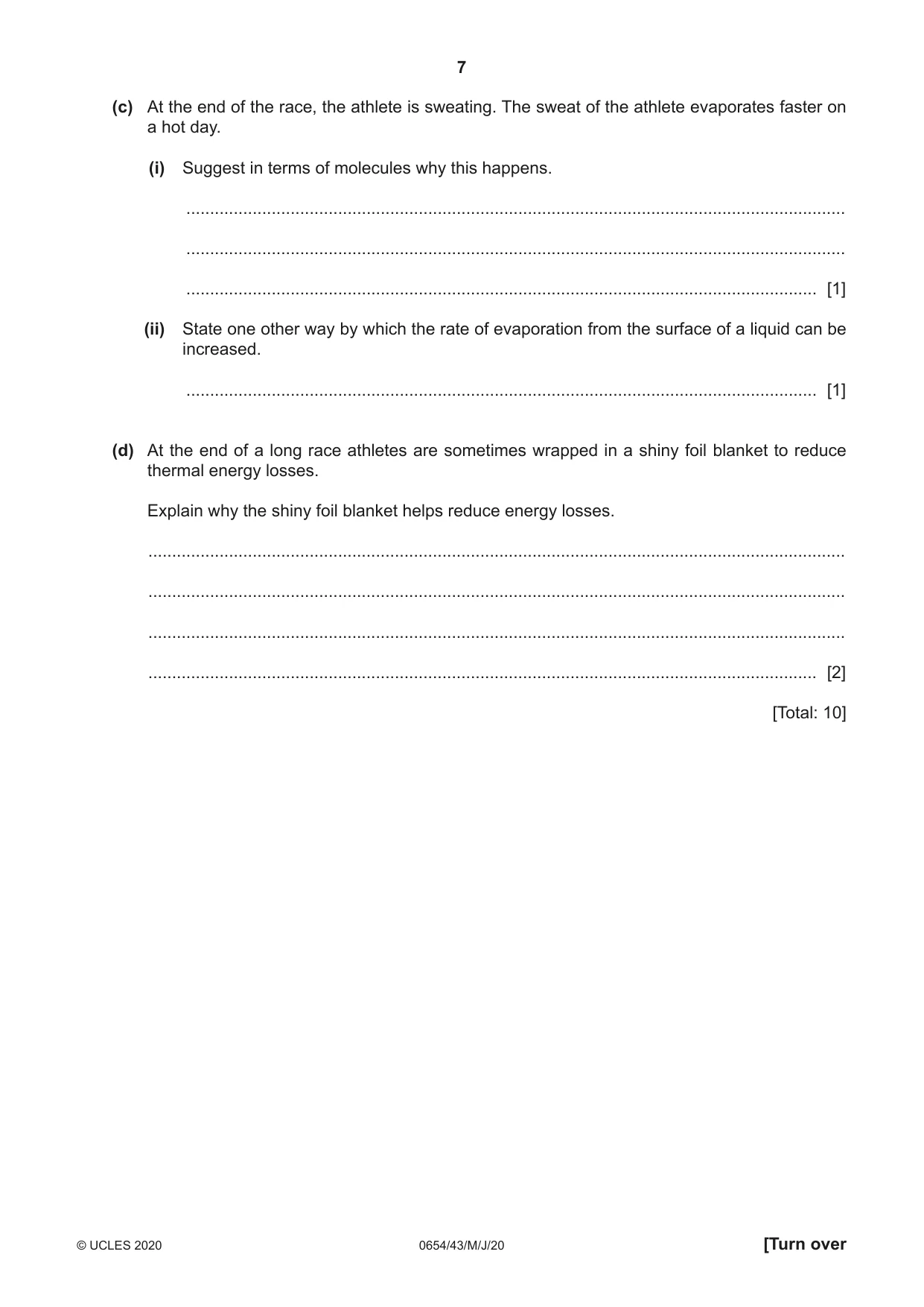 Cambridge IGCSE Sciences - Co-ordinated (Double) 0654 2020 May/June Paper 4 · Variant 3 question paper, page 7 of 28