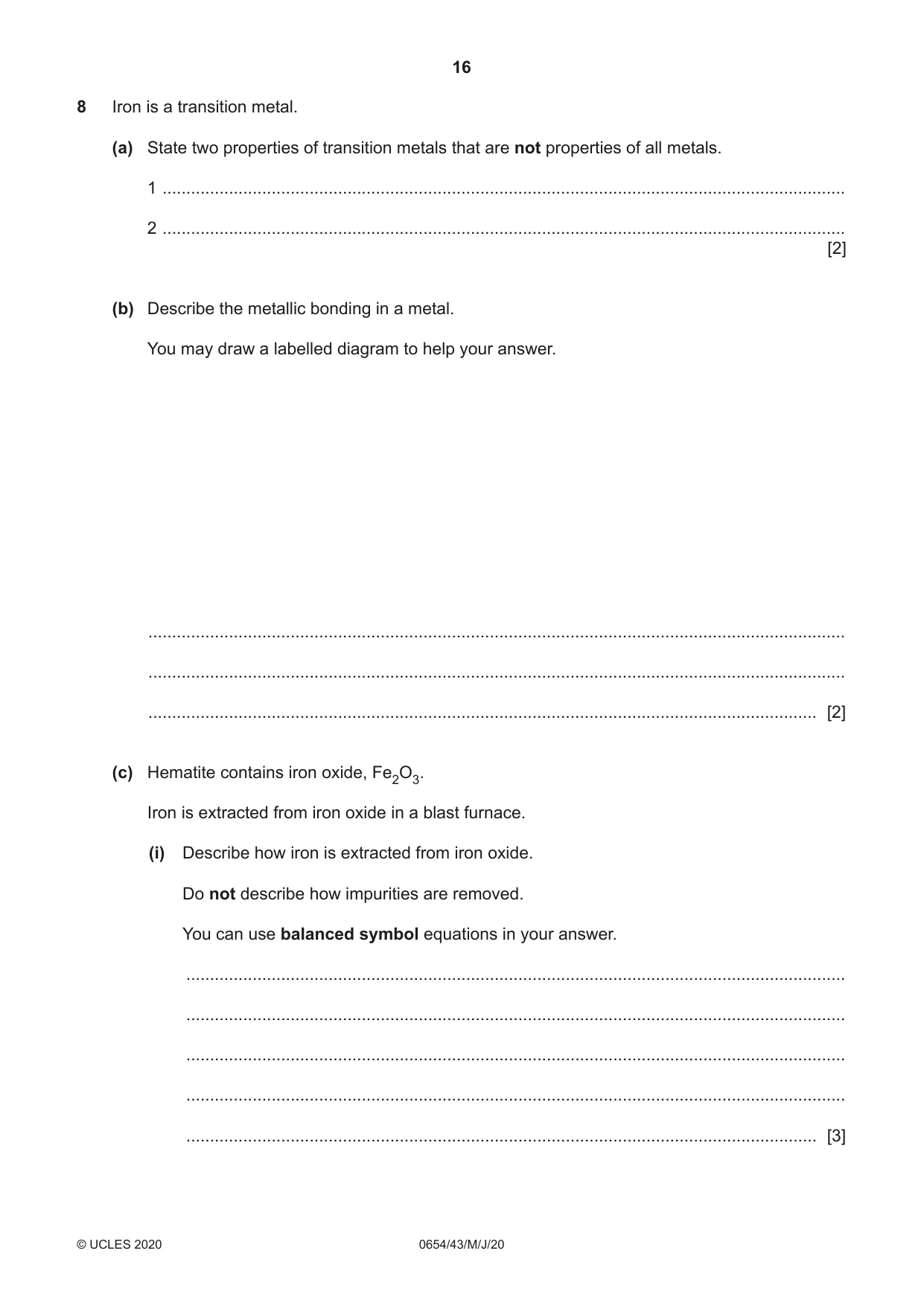 Cambridge IGCSE Sciences - Co-ordinated (Double) 0654 2020 May/June Paper 4 · Variant 3 question paper, page 16 of 28