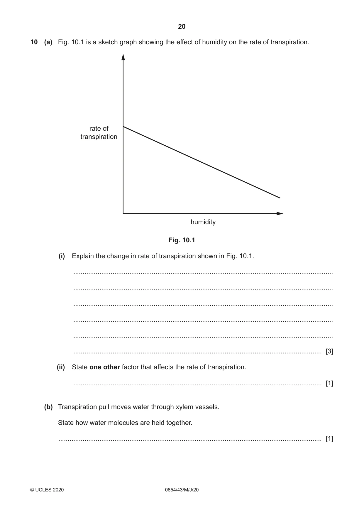 Cambridge IGCSE Sciences - Co-ordinated (Double) 0654 2020 May/June Paper 4 · Variant 3 question paper, page 20 of 28