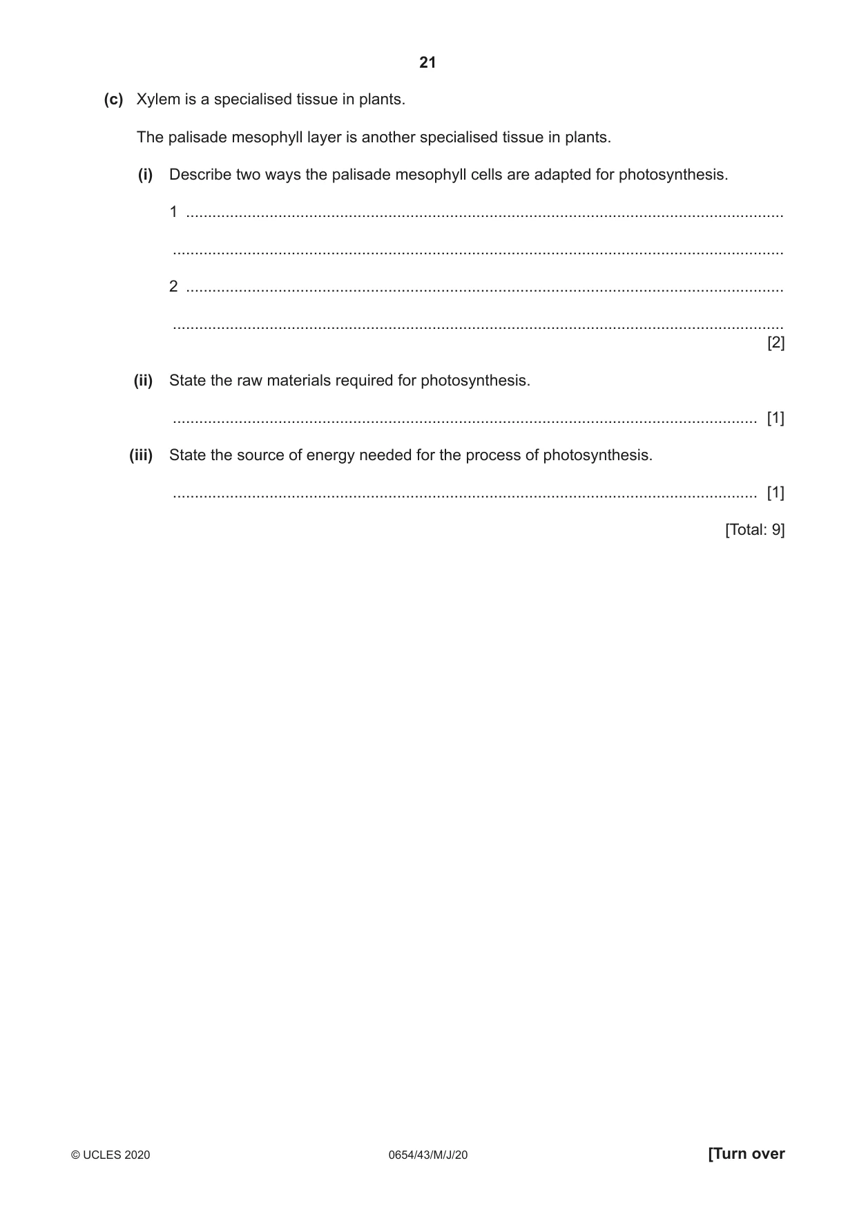 Cambridge IGCSE Sciences - Co-ordinated (Double) 0654 2020 May/June Paper 4 · Variant 3 question paper, page 21 of 28