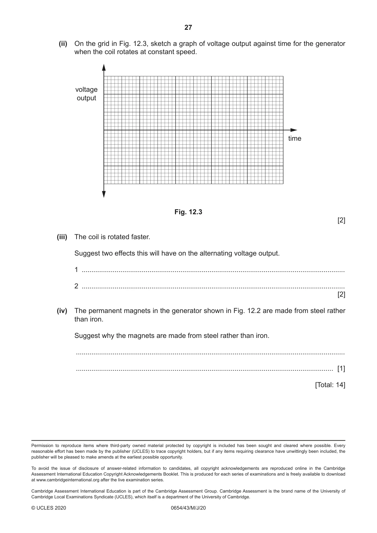 Cambridge IGCSE Sciences - Co-ordinated (Double) 0654 2020 May/June Paper 4 · Variant 3 question paper, page 27 of 28