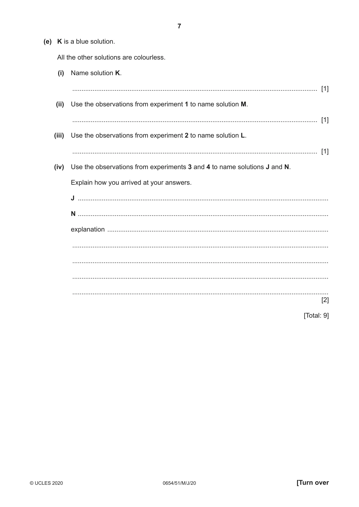 Cambridge IGCSE Sciences - Co-ordinated (Double) 0654 2020 May/June Paper 5 · Variant 1 question paper, page 7 of 16