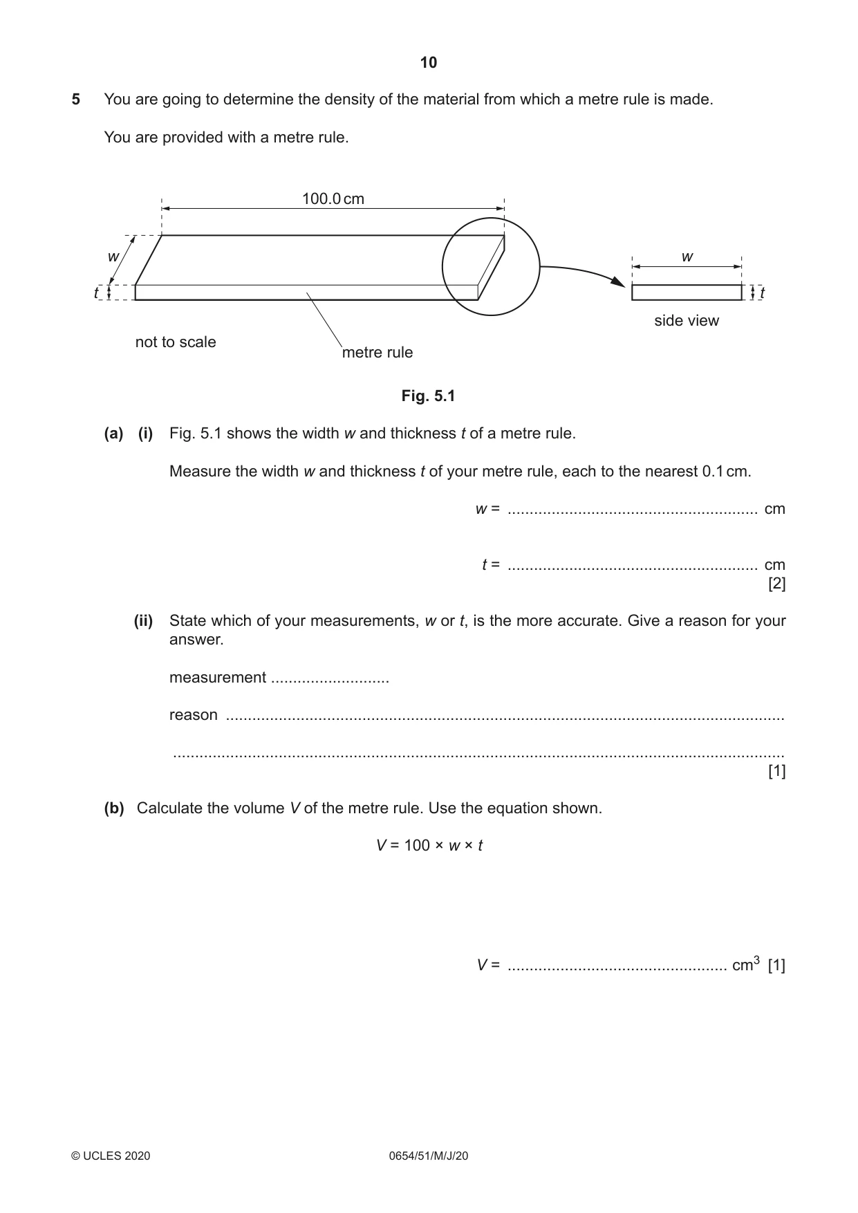 Cambridge IGCSE Sciences - Co-ordinated (Double) 0654 2020 May/June Paper 5 · Variant 1 question paper, page 10 of 16