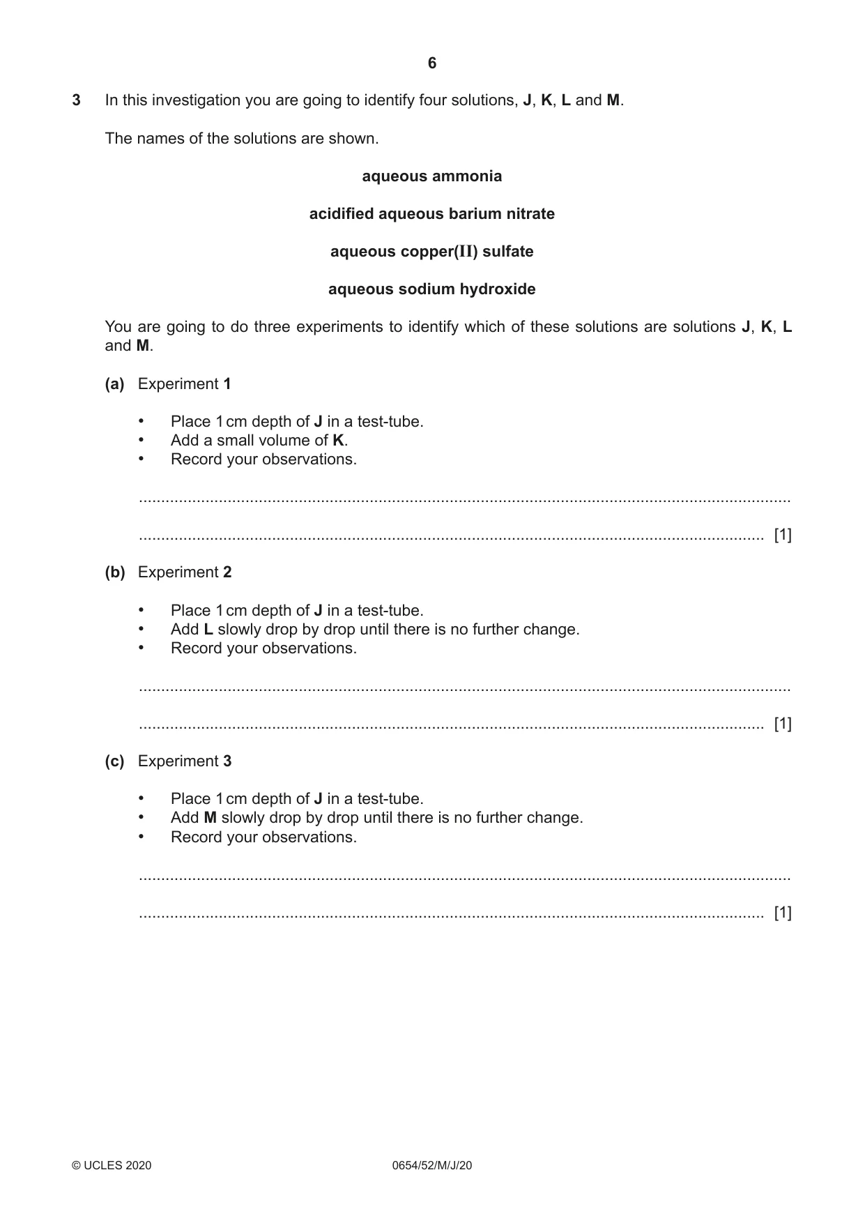 Cambridge IGCSE Sciences - Co-ordinated (Double) 0654 2020 May/June Paper 5 · Variant 2 question paper, page 6 of 16