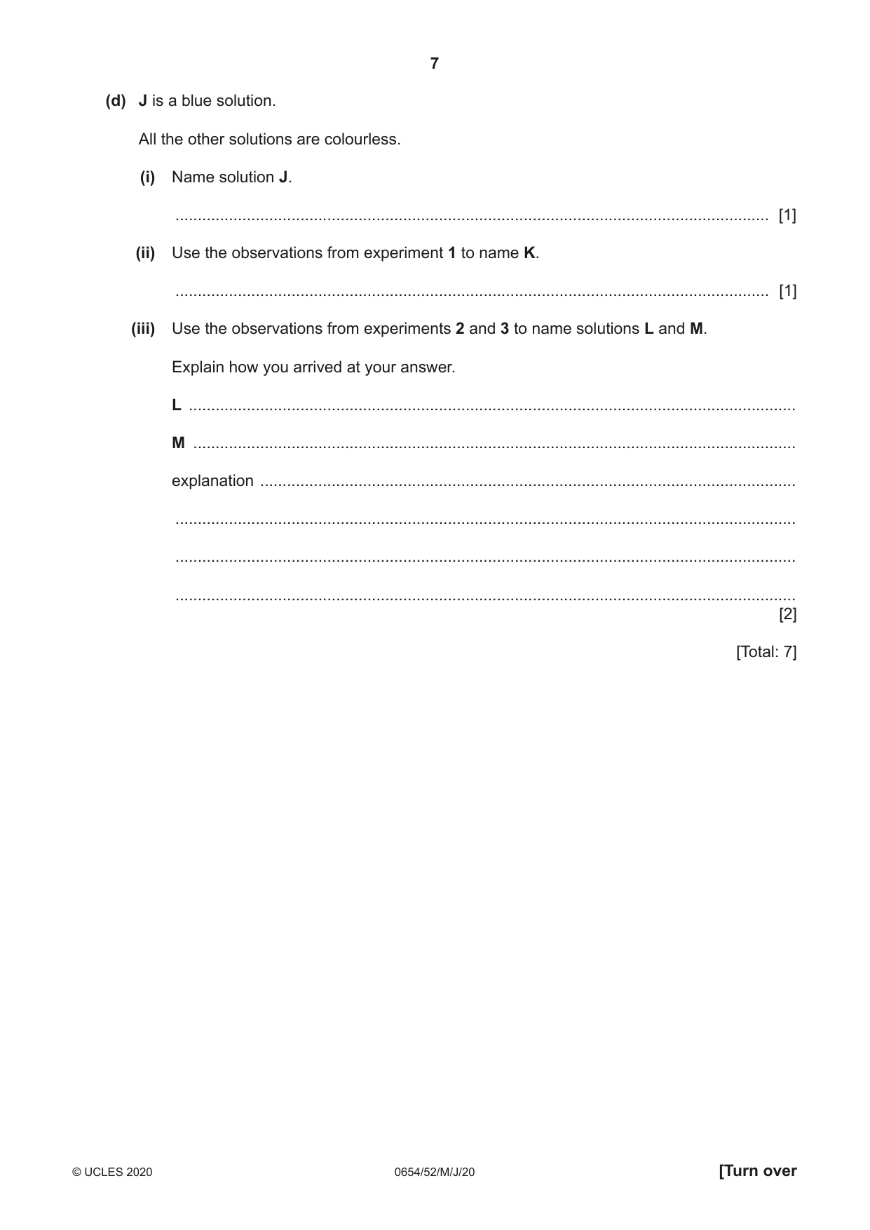 Cambridge IGCSE Sciences - Co-ordinated (Double) 0654 2020 May/June Paper 5 · Variant 2 question paper, page 7 of 16