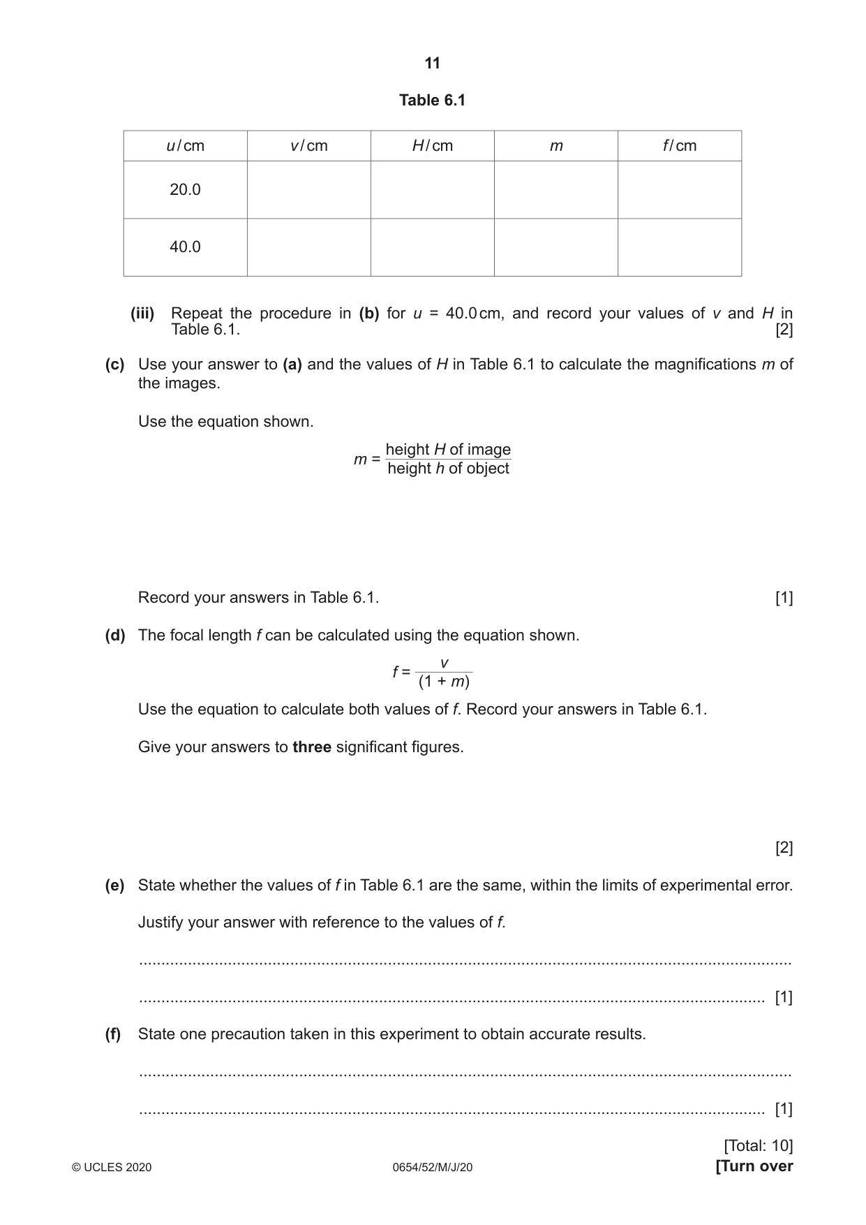 Cambridge IGCSE Sciences - Co-ordinated (Double) 0654 2020 May/June Paper 5 · Variant 2 question paper, page 11 of 16