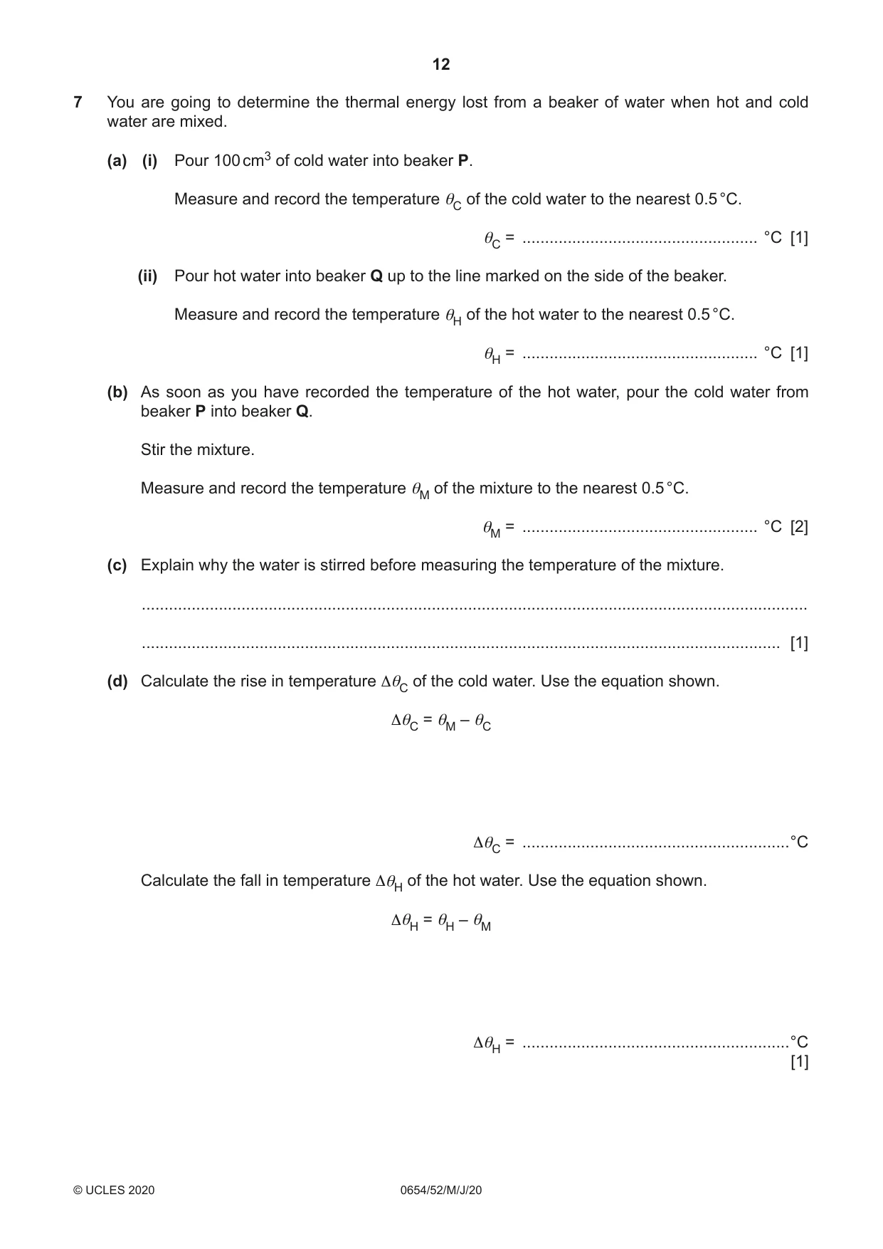 Cambridge IGCSE Sciences - Co-ordinated (Double) 0654 2020 May/June Paper 5 · Variant 2 question paper, page 12 of 16