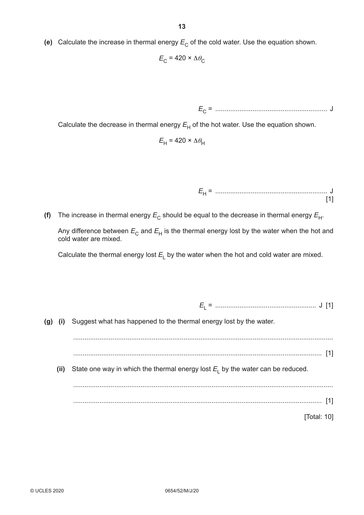 Cambridge IGCSE Sciences - Co-ordinated (Double) 0654 2020 May/June Paper 5 · Variant 2 question paper, page 13 of 16
