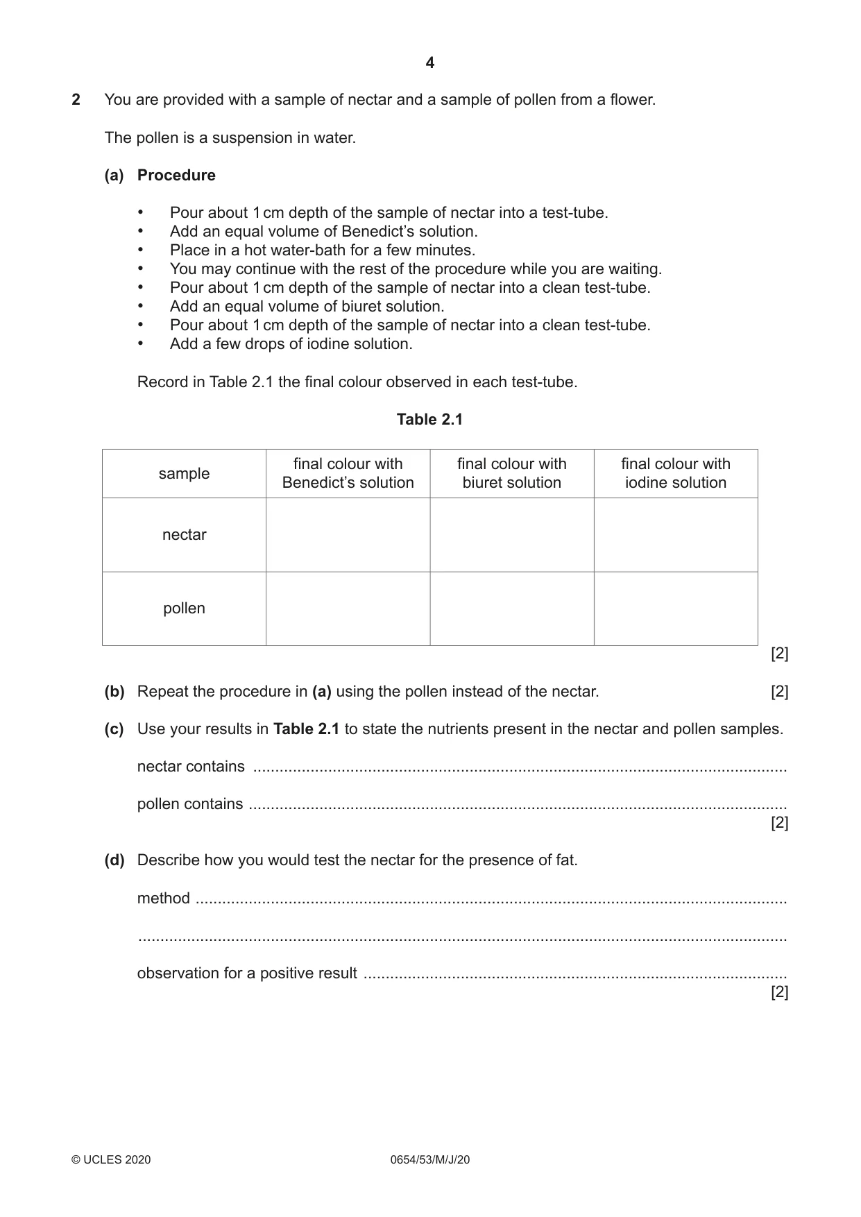 Cambridge IGCSE Sciences - Co-ordinated (Double) 0654 2020 May/June Paper 5 · Variant 3 question paper, page 4 of 16