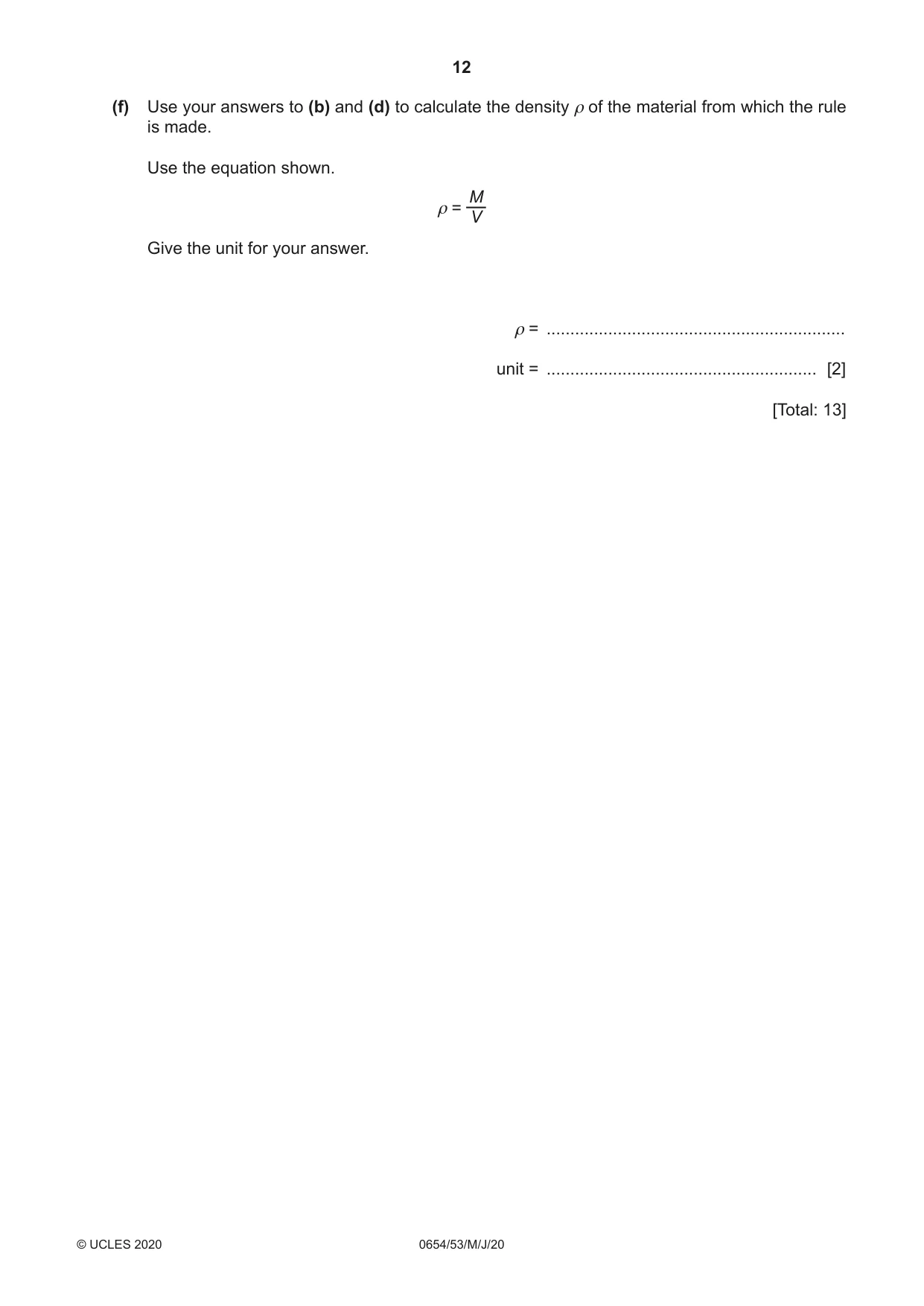 Cambridge IGCSE Sciences - Co-ordinated (Double) 0654 2020 May/June Paper 5 · Variant 3 question paper, page 12 of 16