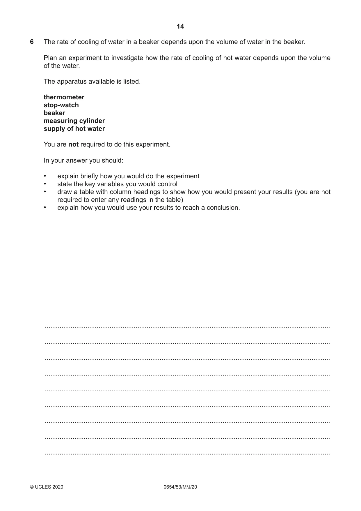 Cambridge IGCSE Sciences - Co-ordinated (Double) 0654 2020 May/June Paper 5 · Variant 3 question paper, page 14 of 16