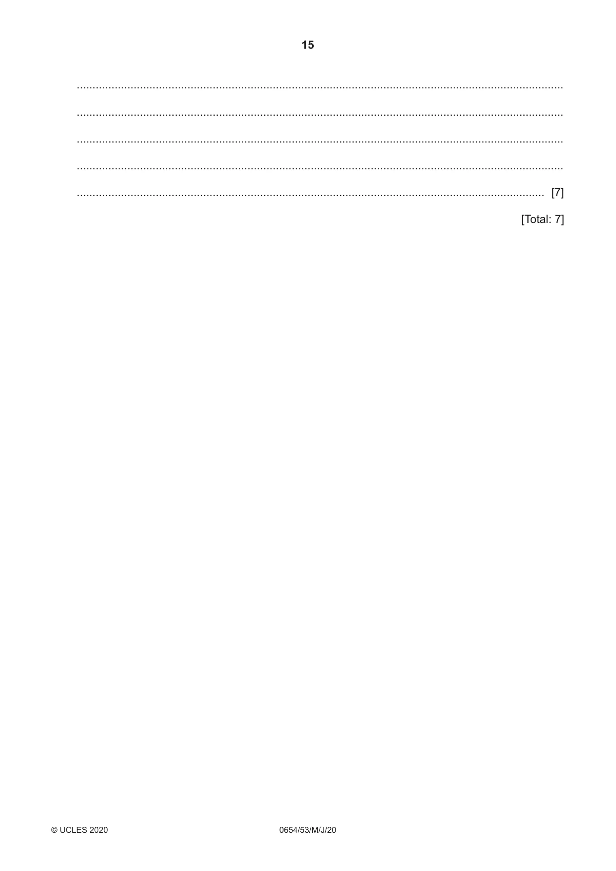 Cambridge IGCSE Sciences - Co-ordinated (Double) 0654 2020 May/June Paper 5 · Variant 3 question paper, page 15 of 16
