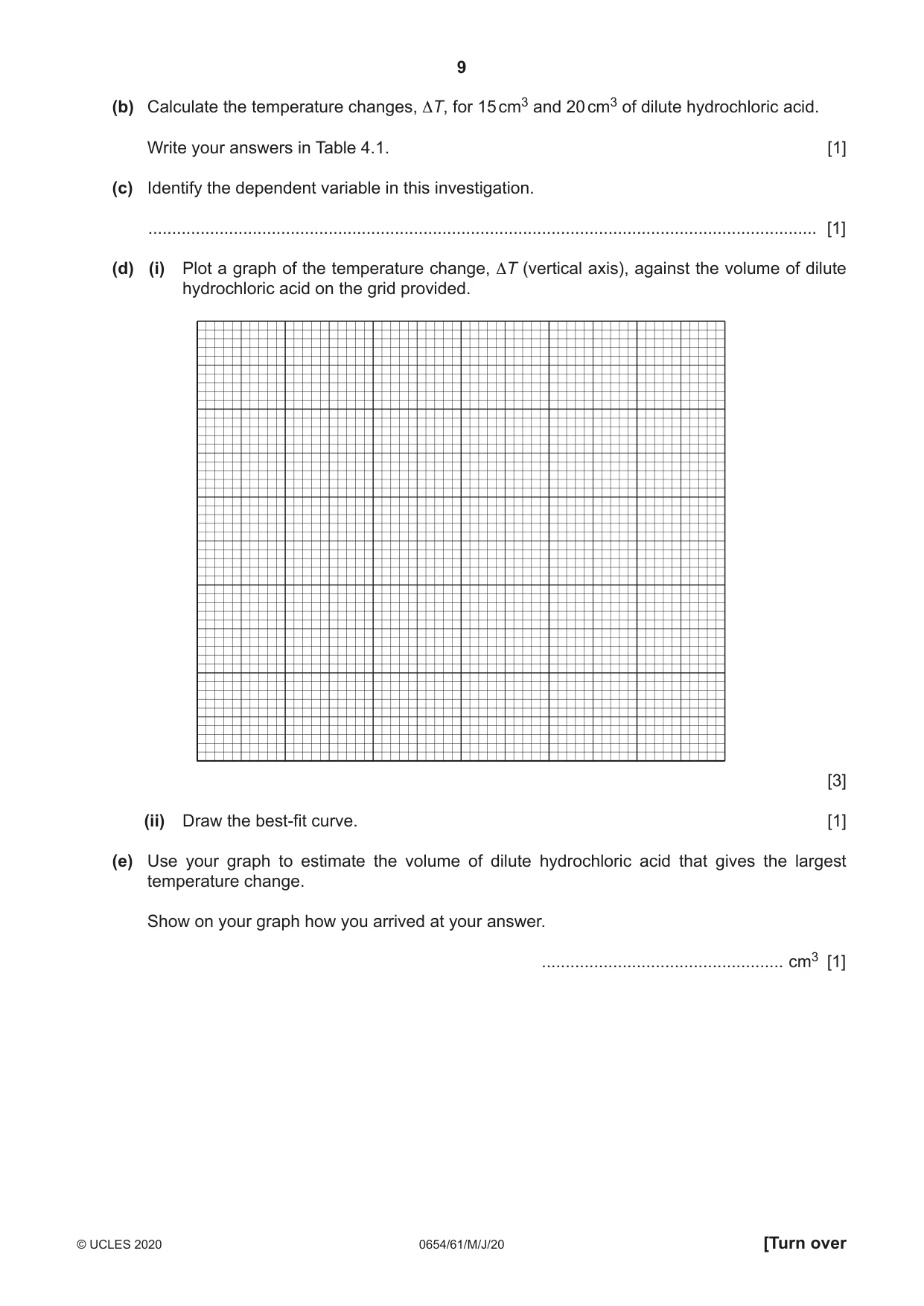 Cambridge IGCSE Sciences - Co-ordinated (Double) 0654 2020 May/June Paper 6 · Variant 1 question paper, page 9 of 16
