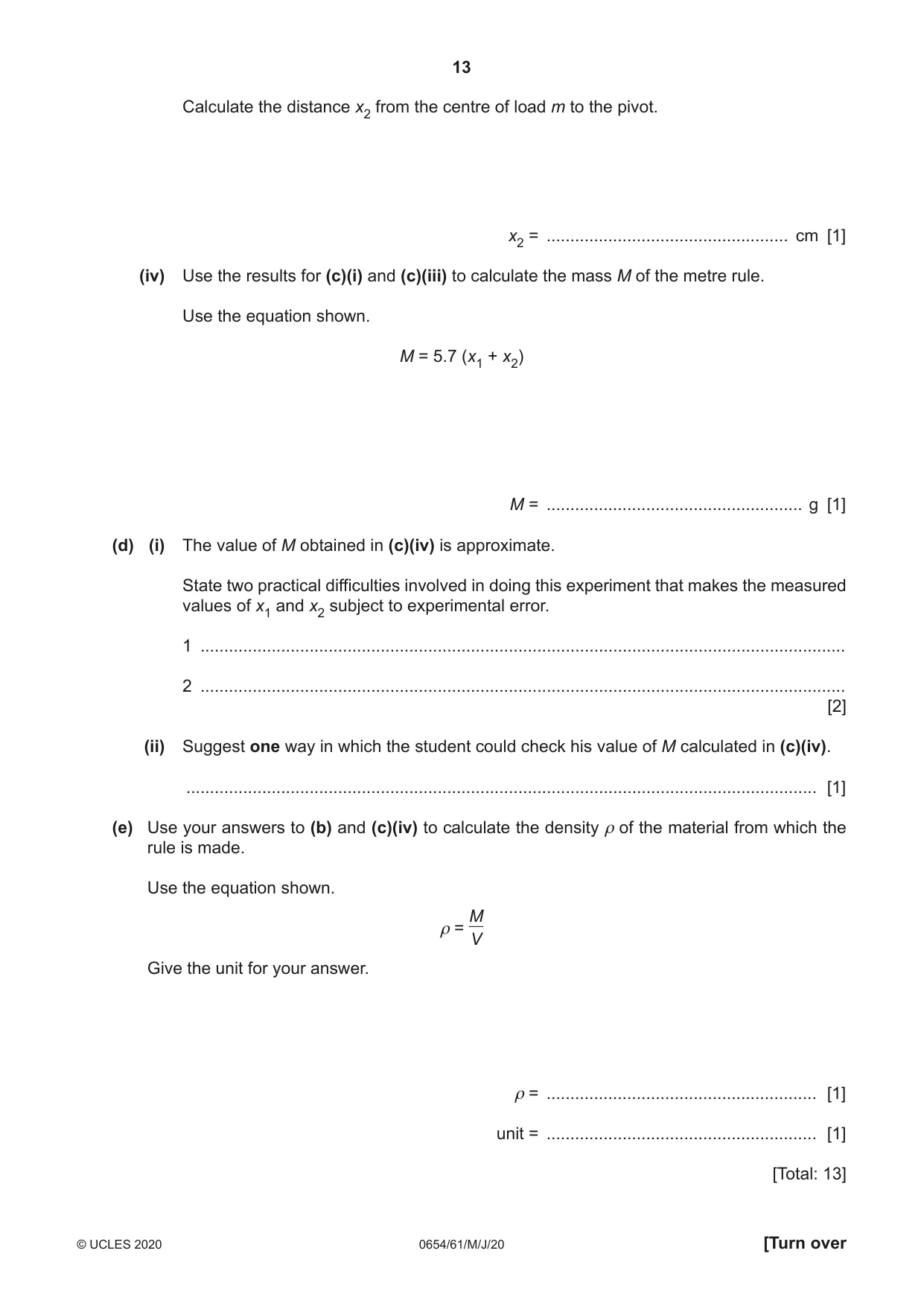 Cambridge IGCSE Sciences - Co-ordinated (Double) 0654 2020 May/June Paper 6 · Variant 1 question paper, page 13 of 16