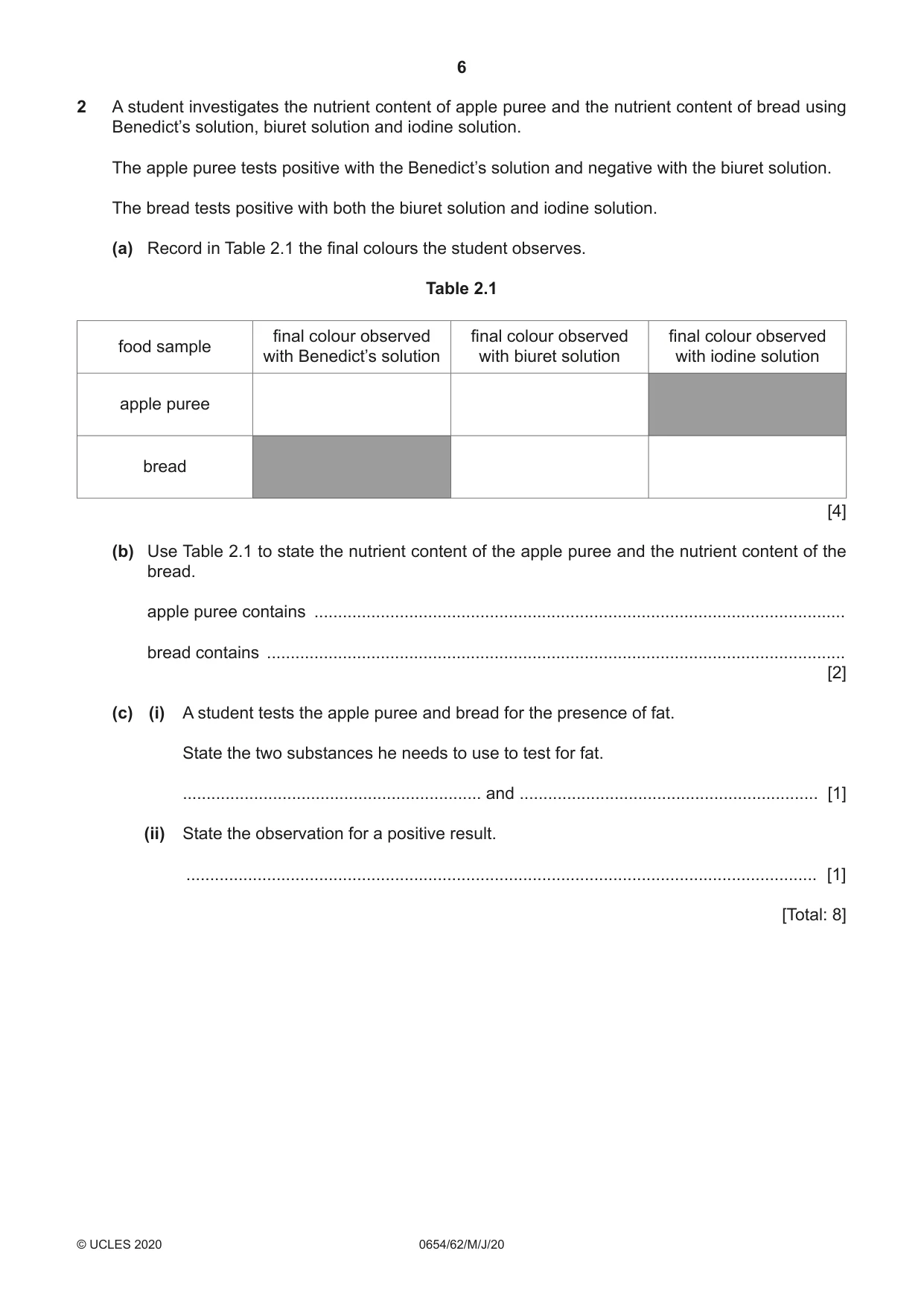 Cambridge IGCSE Sciences - Co-ordinated (Double) 0654 2020 May/June Paper 6 · Variant 2 question paper, page 6 of 20