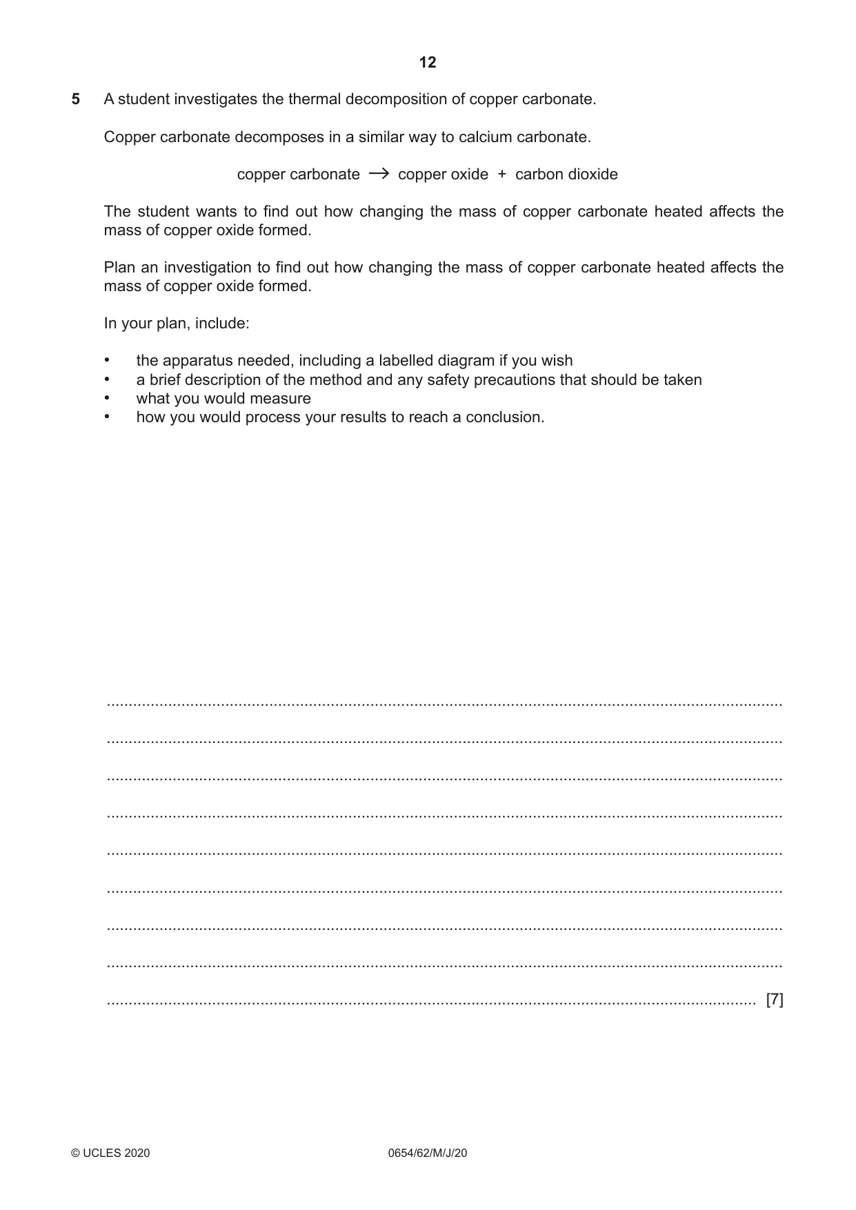Cambridge IGCSE Sciences - Co-ordinated (Double) 0654 2020 May/June Paper 6 · Variant 2 question paper, page 12 of 20