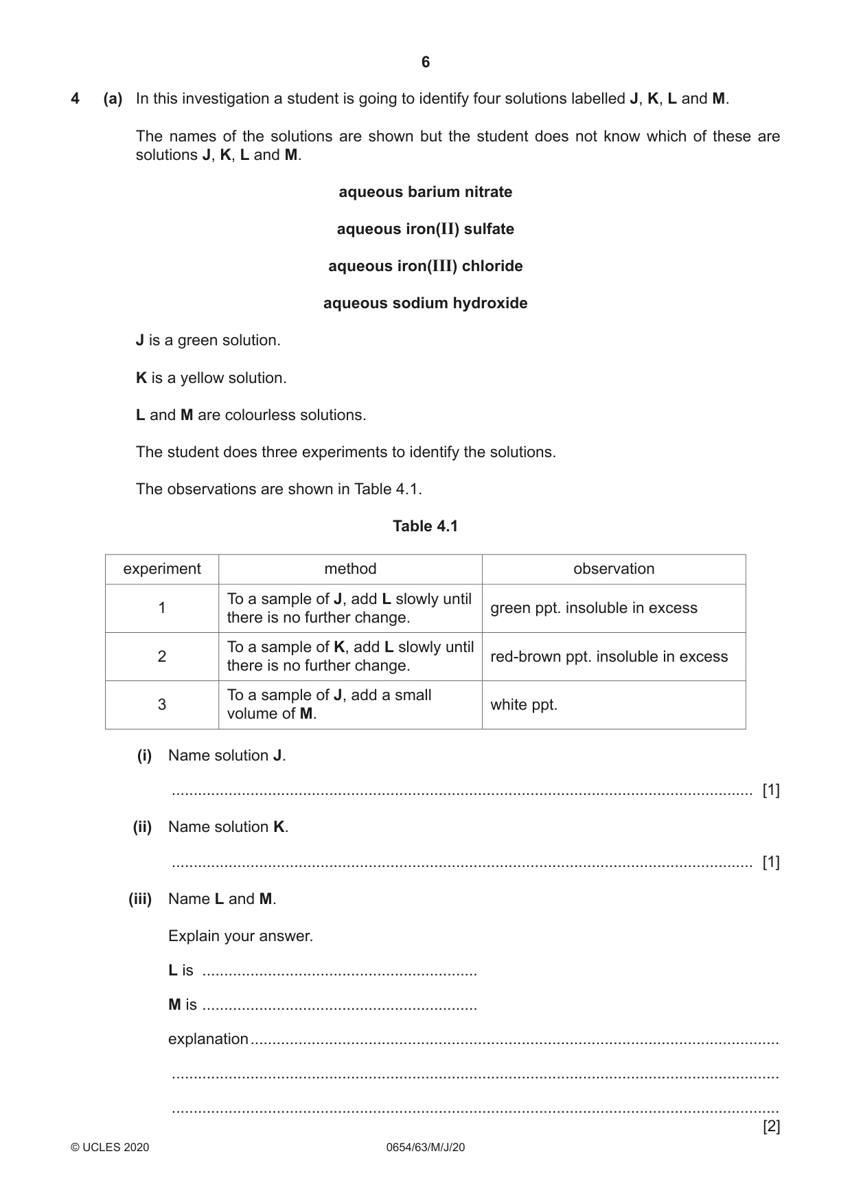 Cambridge IGCSE Sciences - Co-ordinated (Double) 0654 2020 May/June Paper 6 · Variant 3 question paper, page 6 of 16