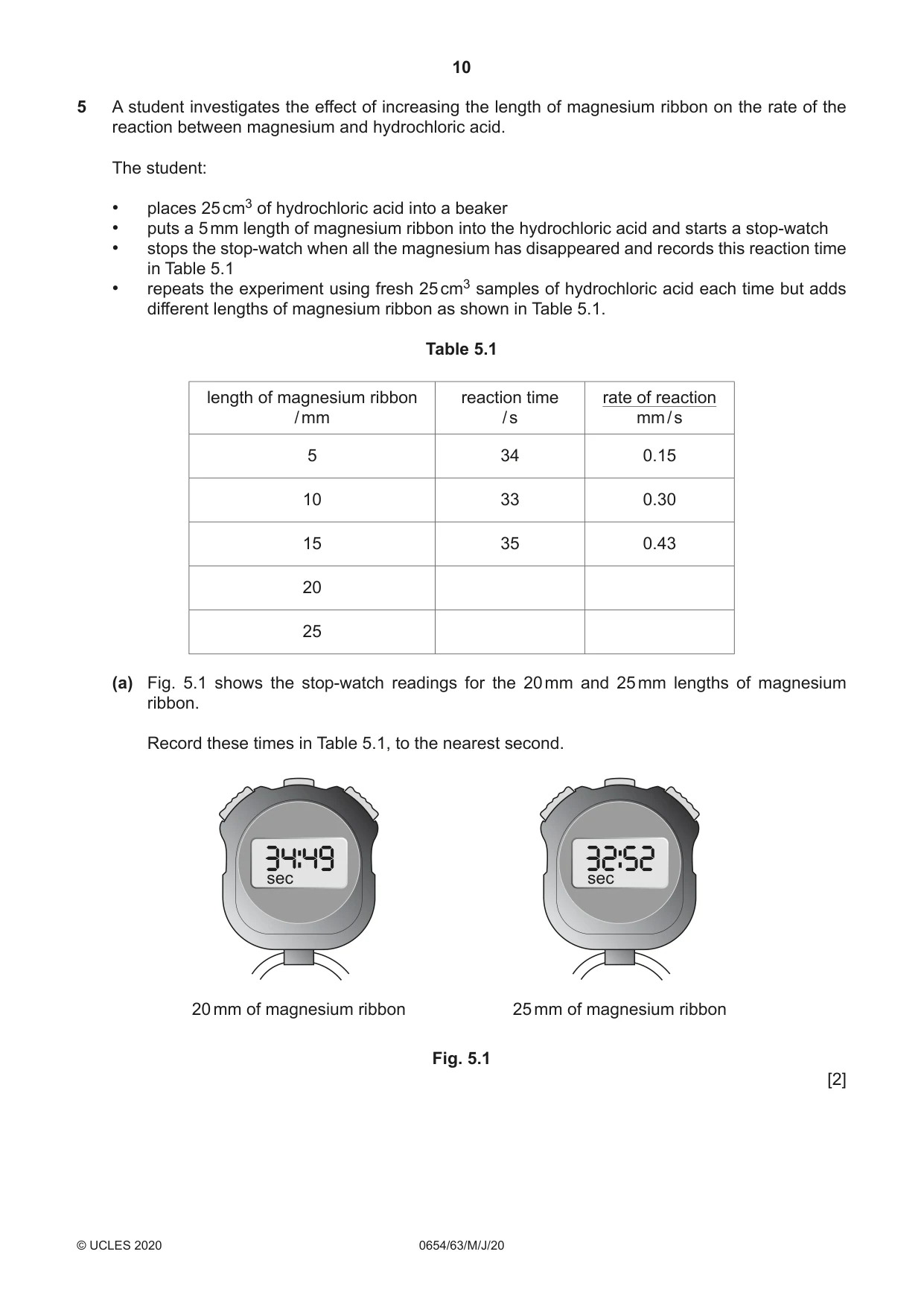 Cambridge IGCSE Sciences - Co-ordinated (Double) 0654 2020 May/June Paper 6 · Variant 3 question paper, page 10 of 16