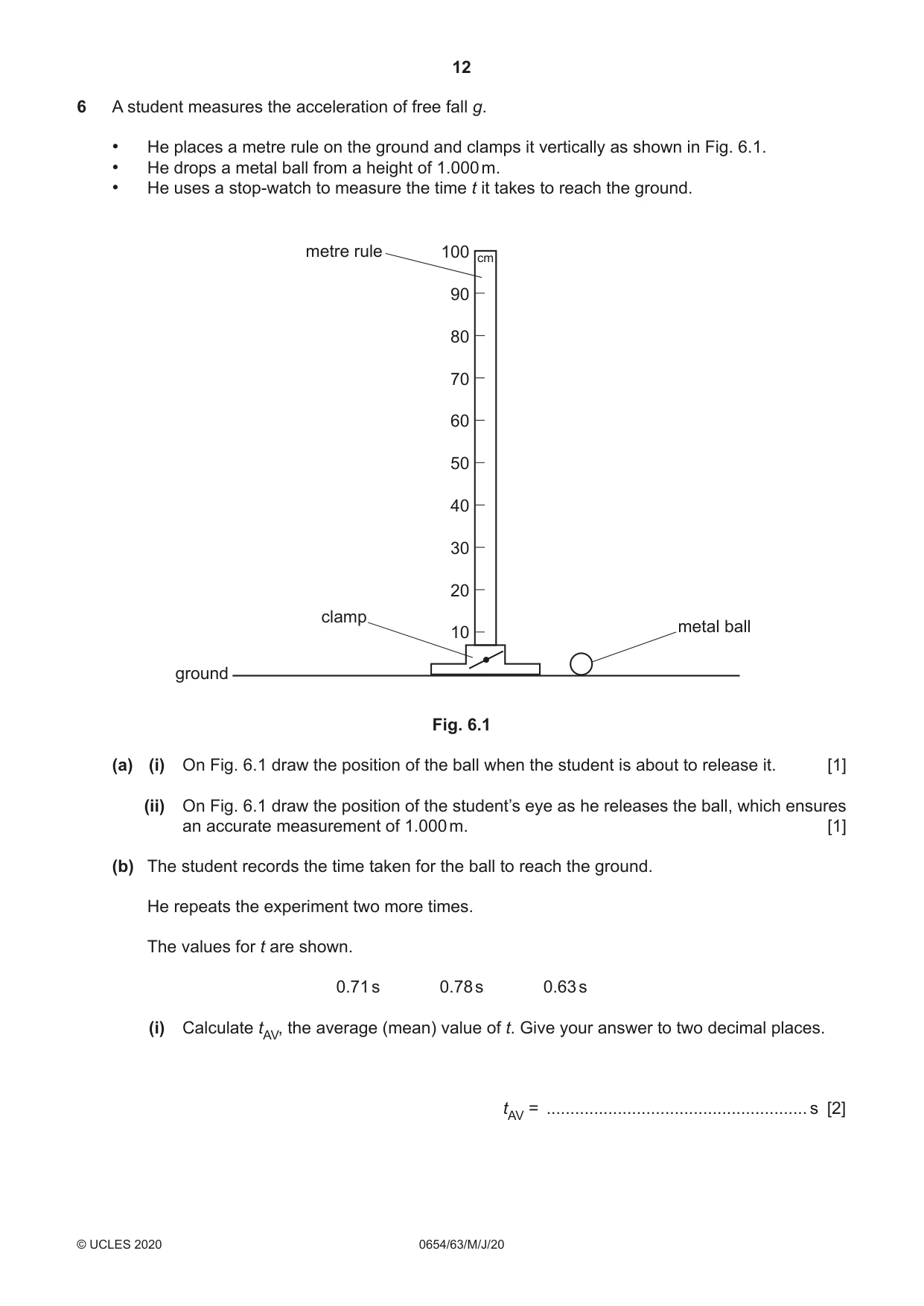 Cambridge IGCSE Sciences - Co-ordinated (Double) 0654 2020 May/June Paper 6 · Variant 3 question paper, page 12 of 16