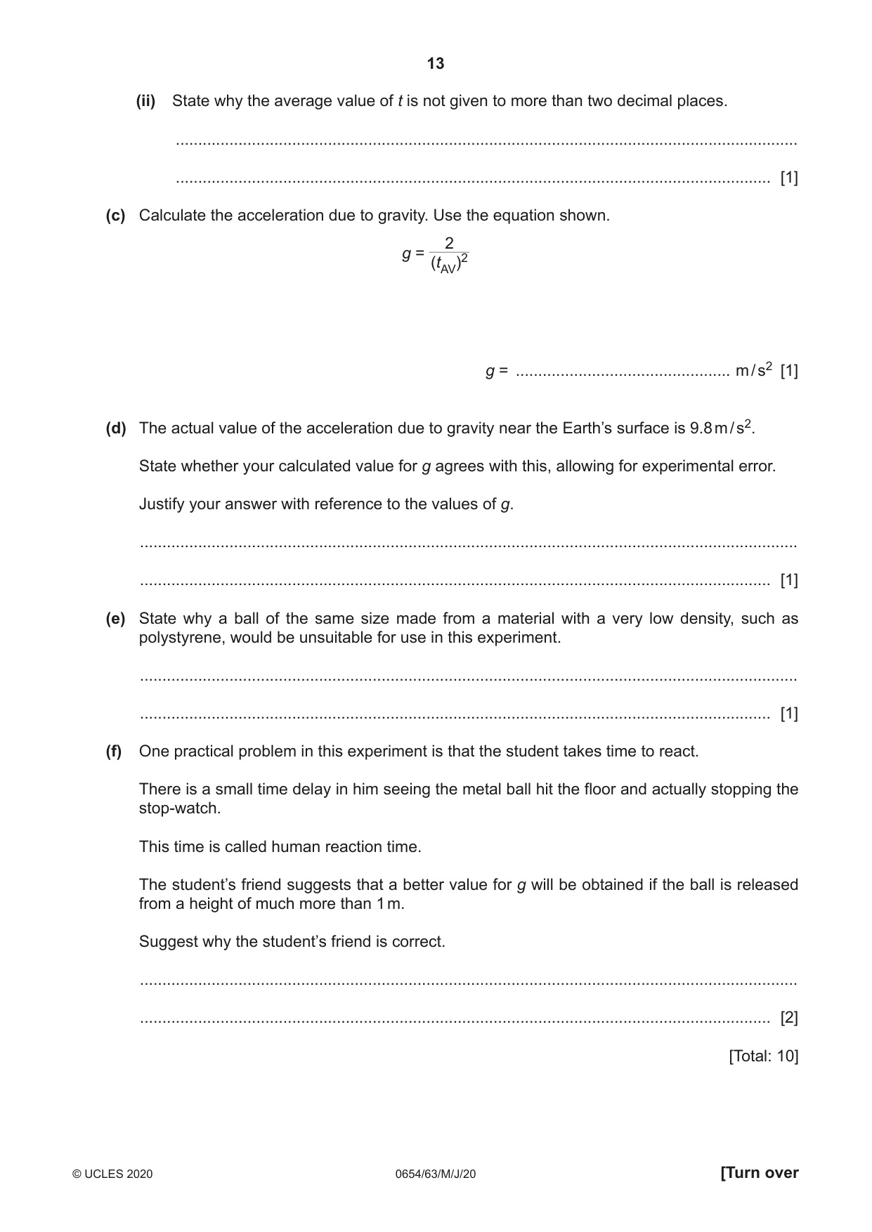 Cambridge IGCSE Sciences - Co-ordinated (Double) 0654 2020 May/June Paper 6 · Variant 3 question paper, page 13 of 16
