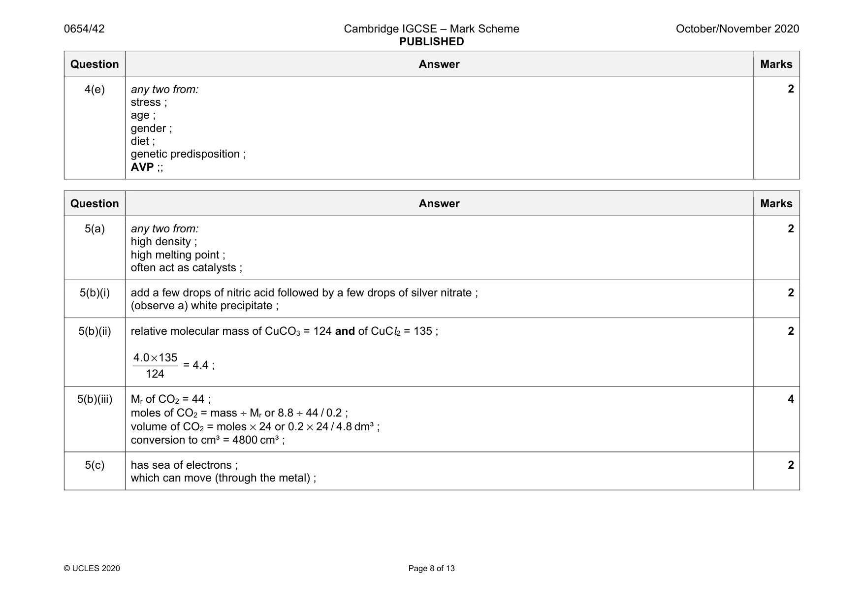 Mark scheme, page 8 of 13