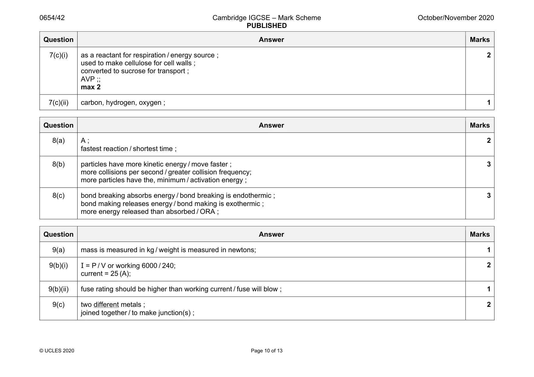 Mark scheme, page 10 of 13