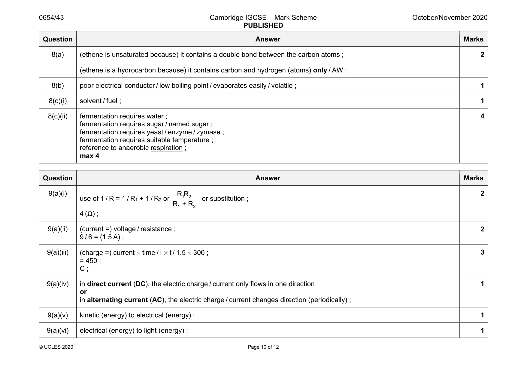 Mark scheme, page 10 of 12