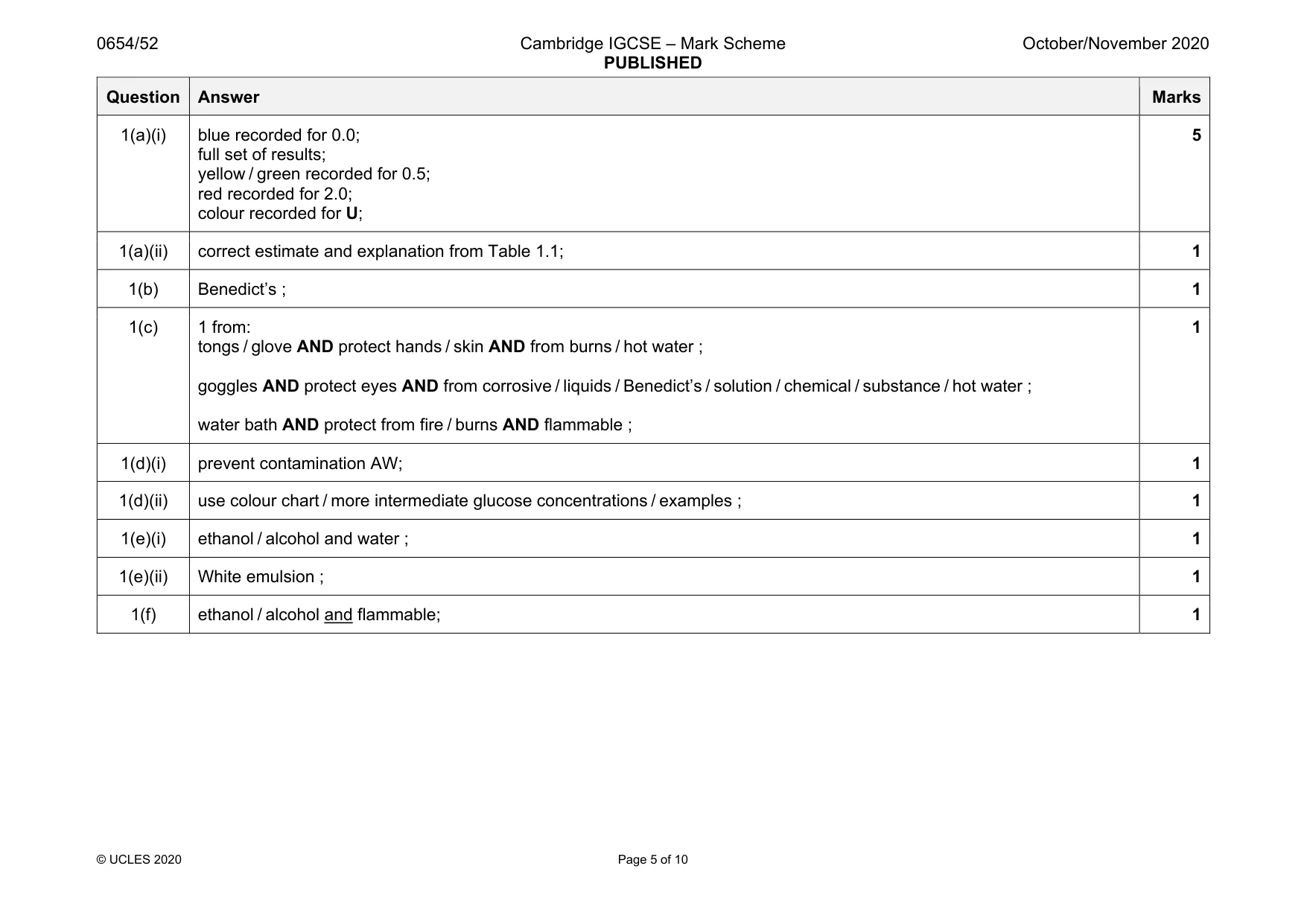 Mark scheme, page 5 of 10