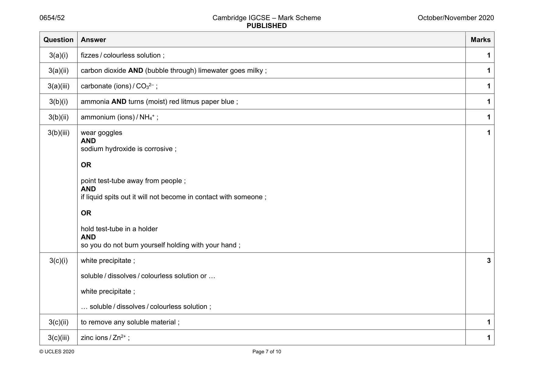 Mark scheme, page 7 of 10