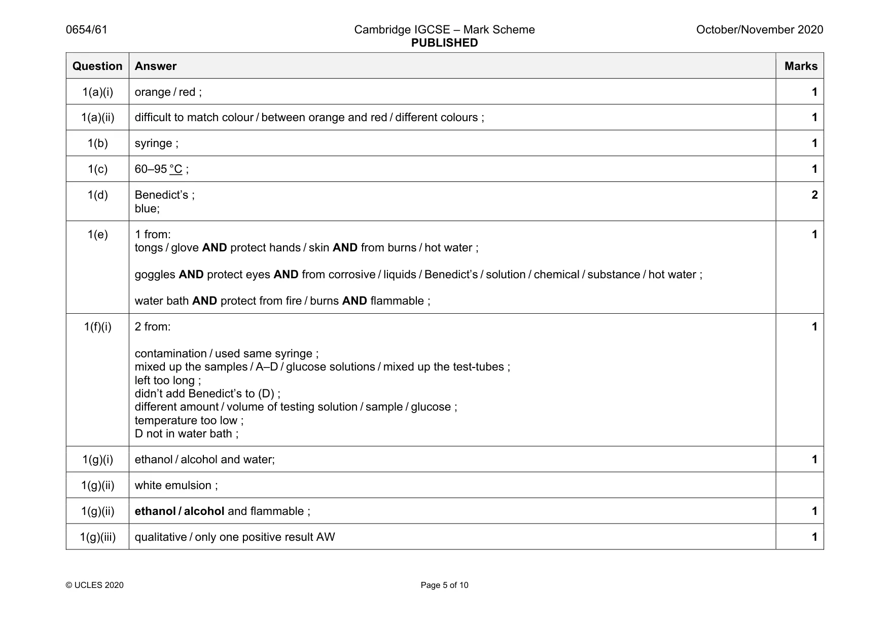 Mark scheme, page 5 of 10