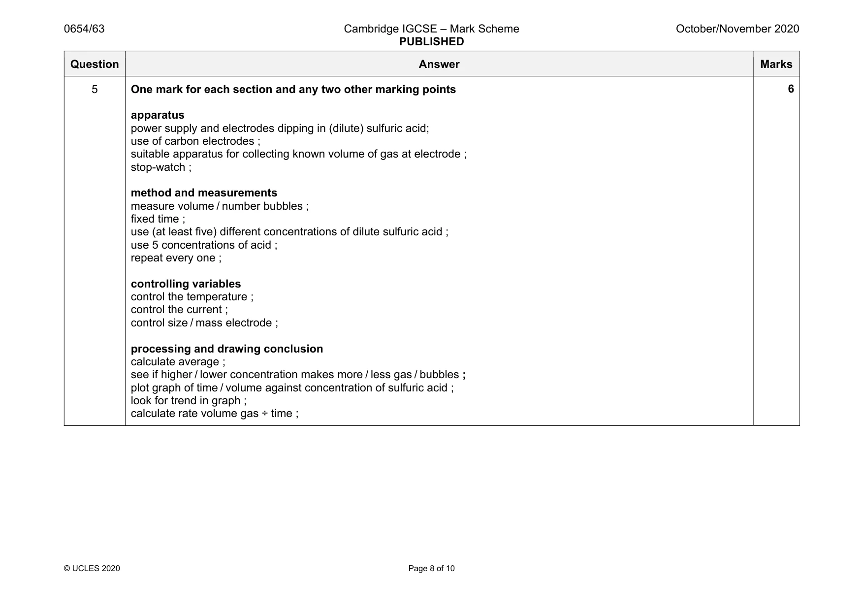 Mark scheme, page 8 of 10