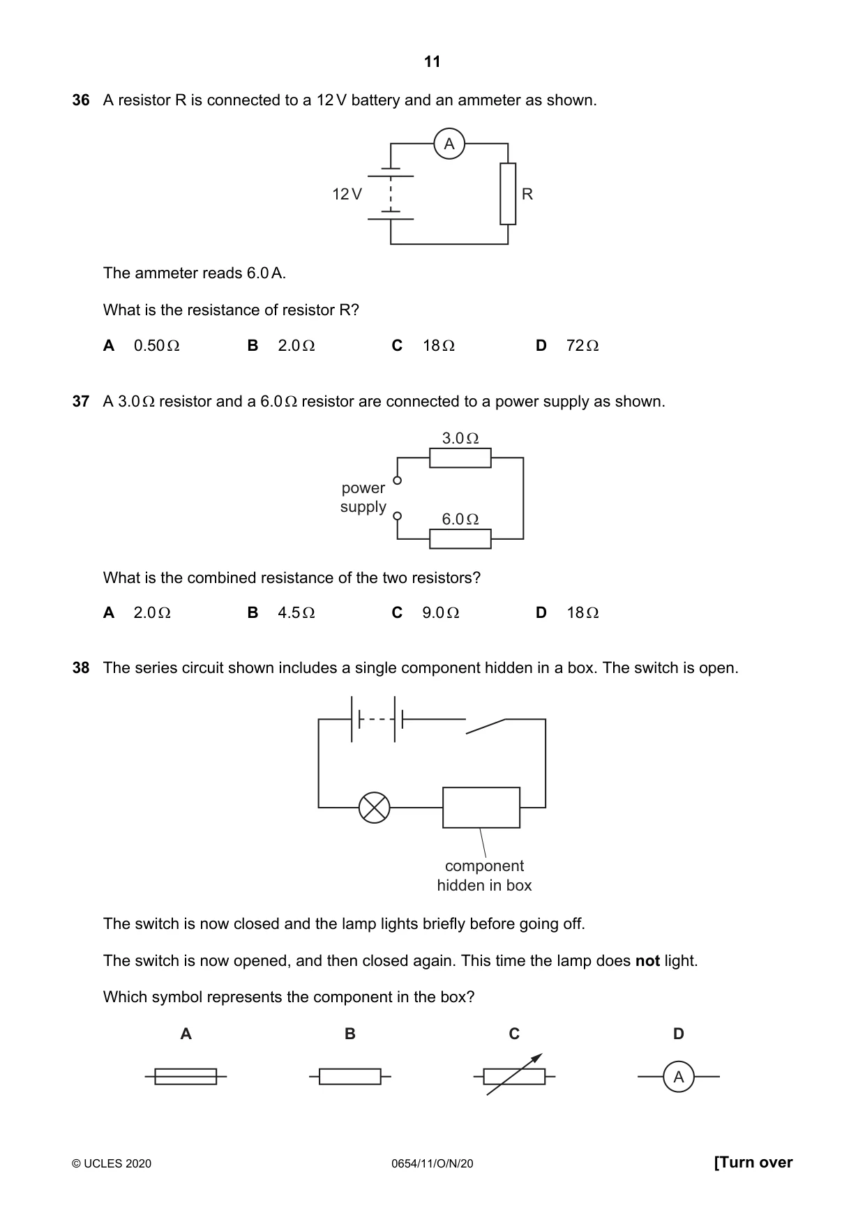 Cambridge IGCSE Sciences - Co-ordinated (Double) 0654 2020 Oct/Nov Paper 1 · Variant 1 question paper, page 11 of 16