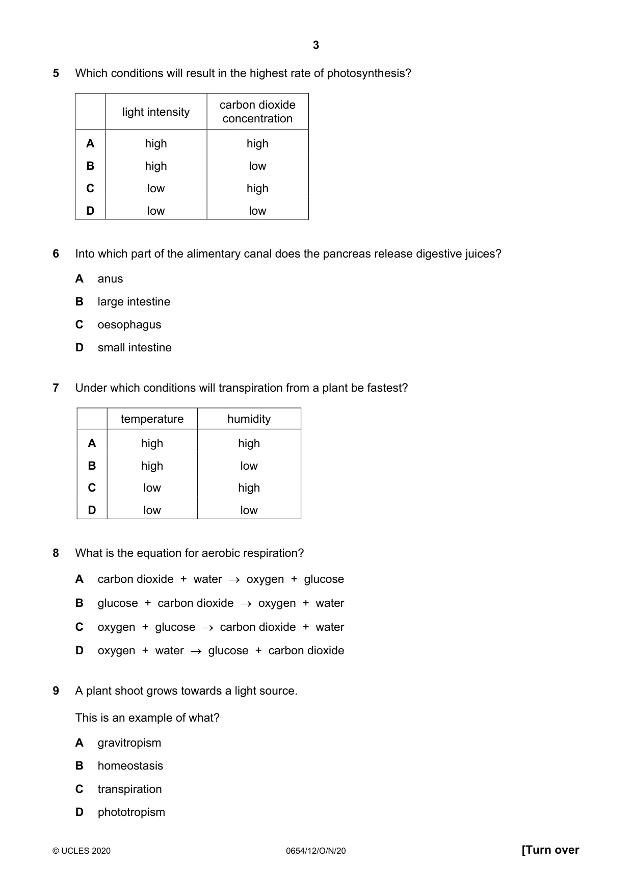 Cambridge IGCSE Sciences - Co-ordinated (Double) 0654 2020 Oct/Nov Paper 1 · Variant 2 question paper, page 3 of 16