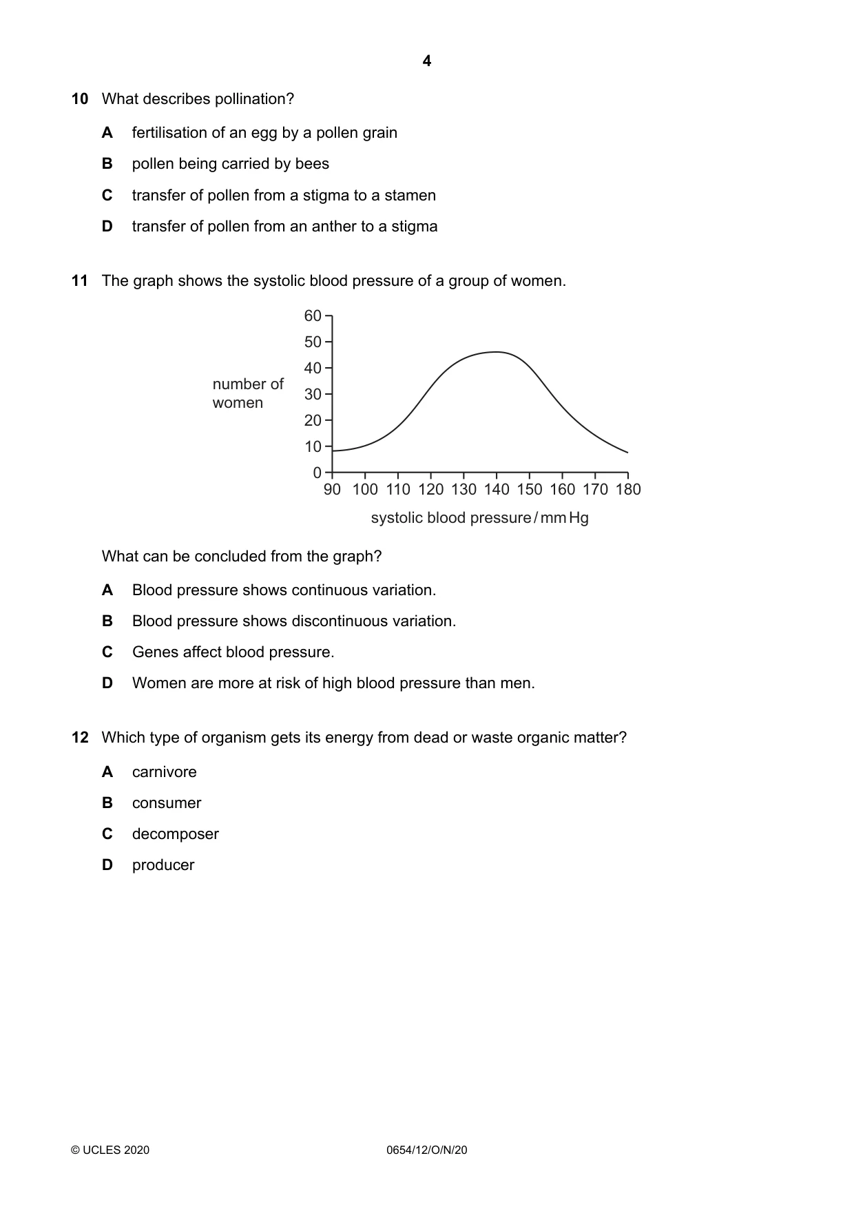 Cambridge IGCSE Sciences - Co-ordinated (Double) 0654 2020 Oct/Nov Paper 1 · Variant 2 question paper, page 4 of 16