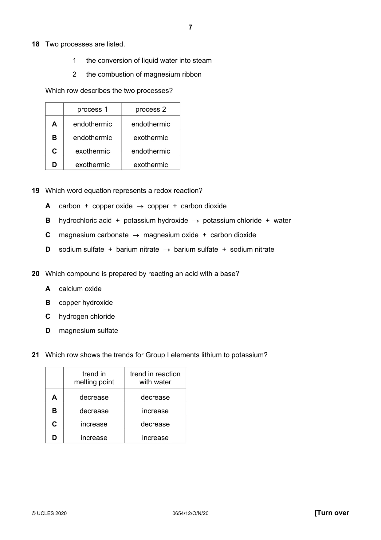 Cambridge IGCSE Sciences - Co-ordinated (Double) 0654 2020 Oct/Nov Paper 1 · Variant 2 question paper, page 7 of 16