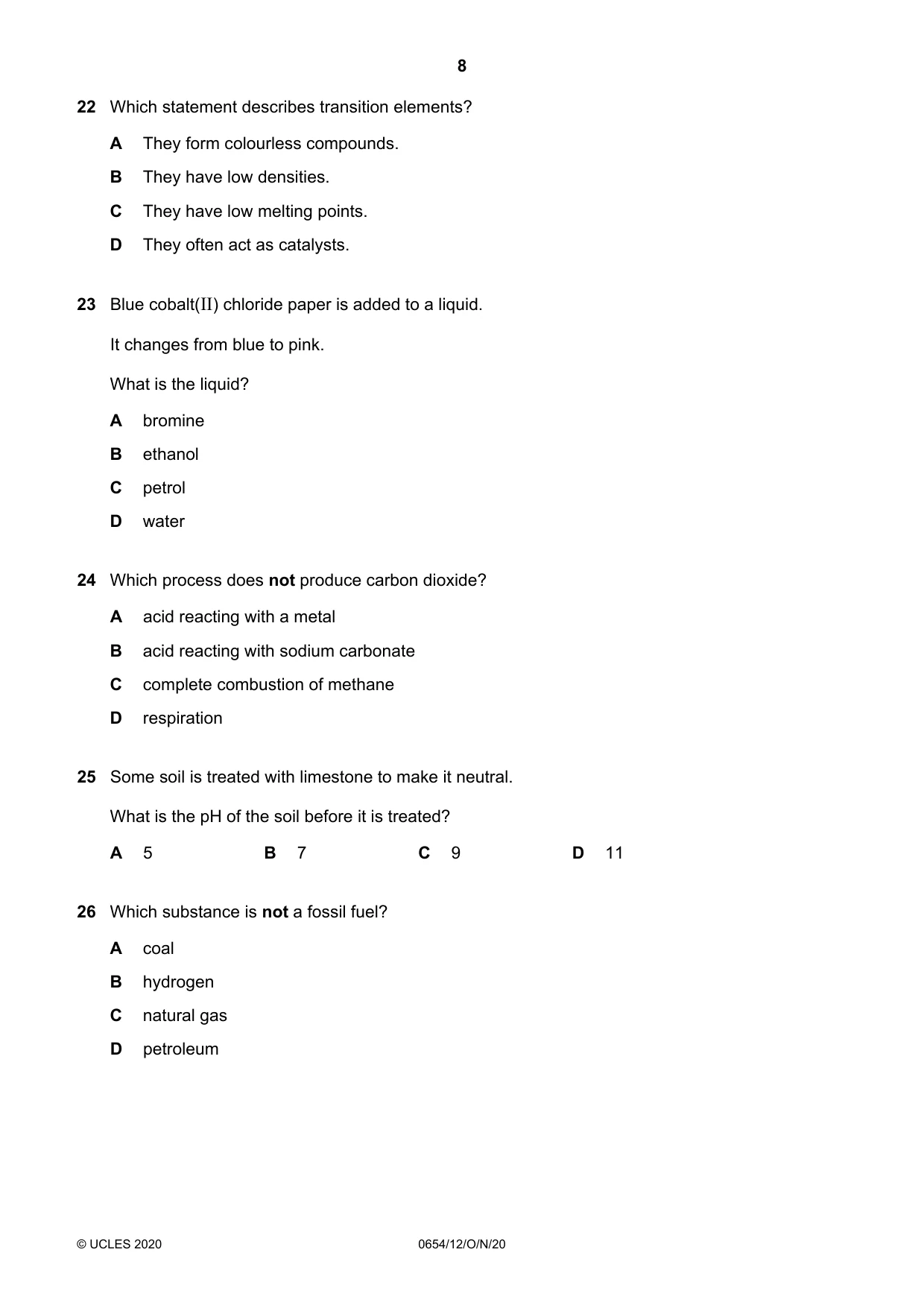 Cambridge IGCSE Sciences - Co-ordinated (Double) 0654 2020 Oct/Nov Paper 1 · Variant 2 question paper, page 8 of 16