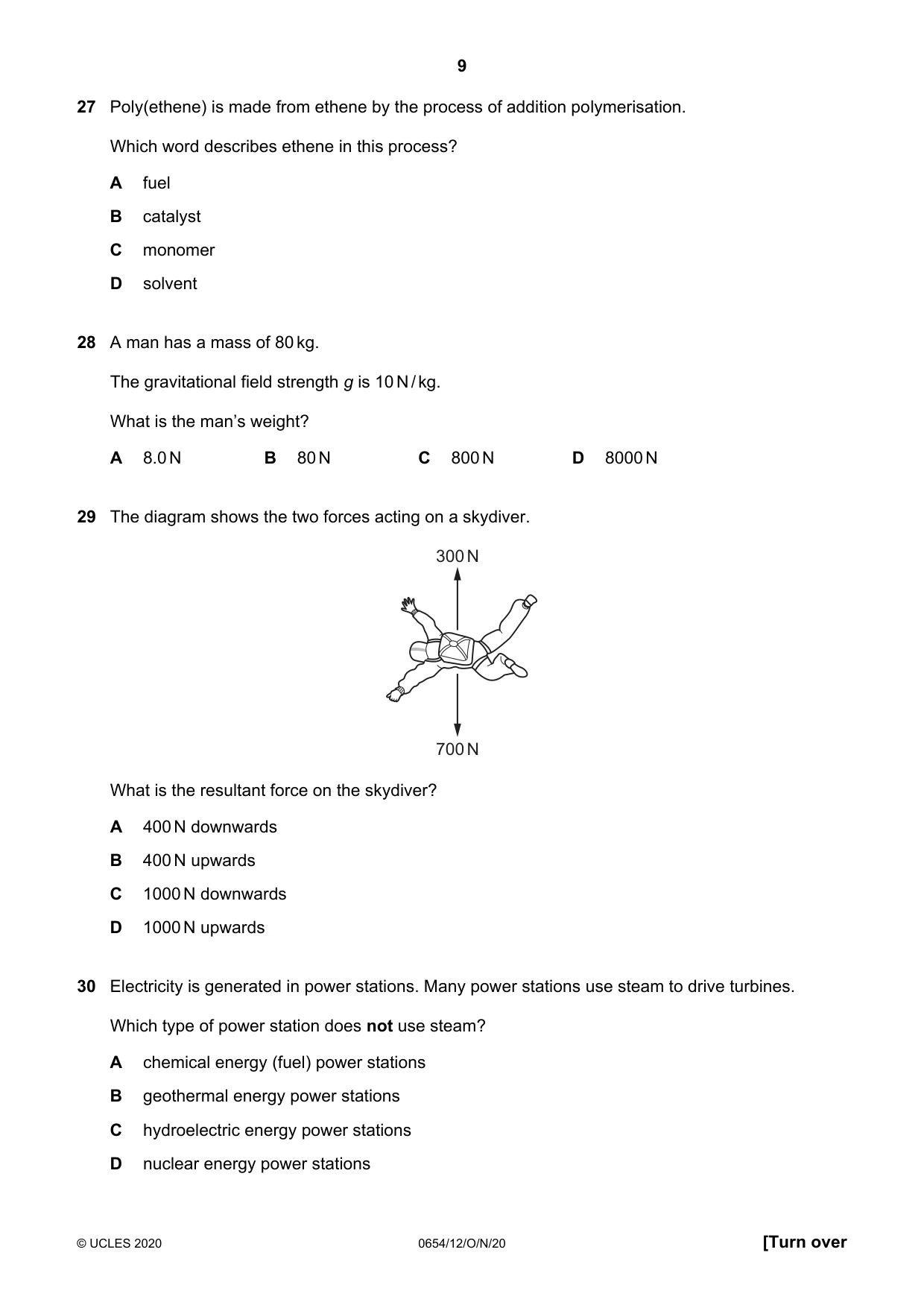 Cambridge IGCSE Sciences - Co-ordinated (Double) 0654 2020 Oct/Nov Paper 1 · Variant 2 question paper, page 9 of 16
