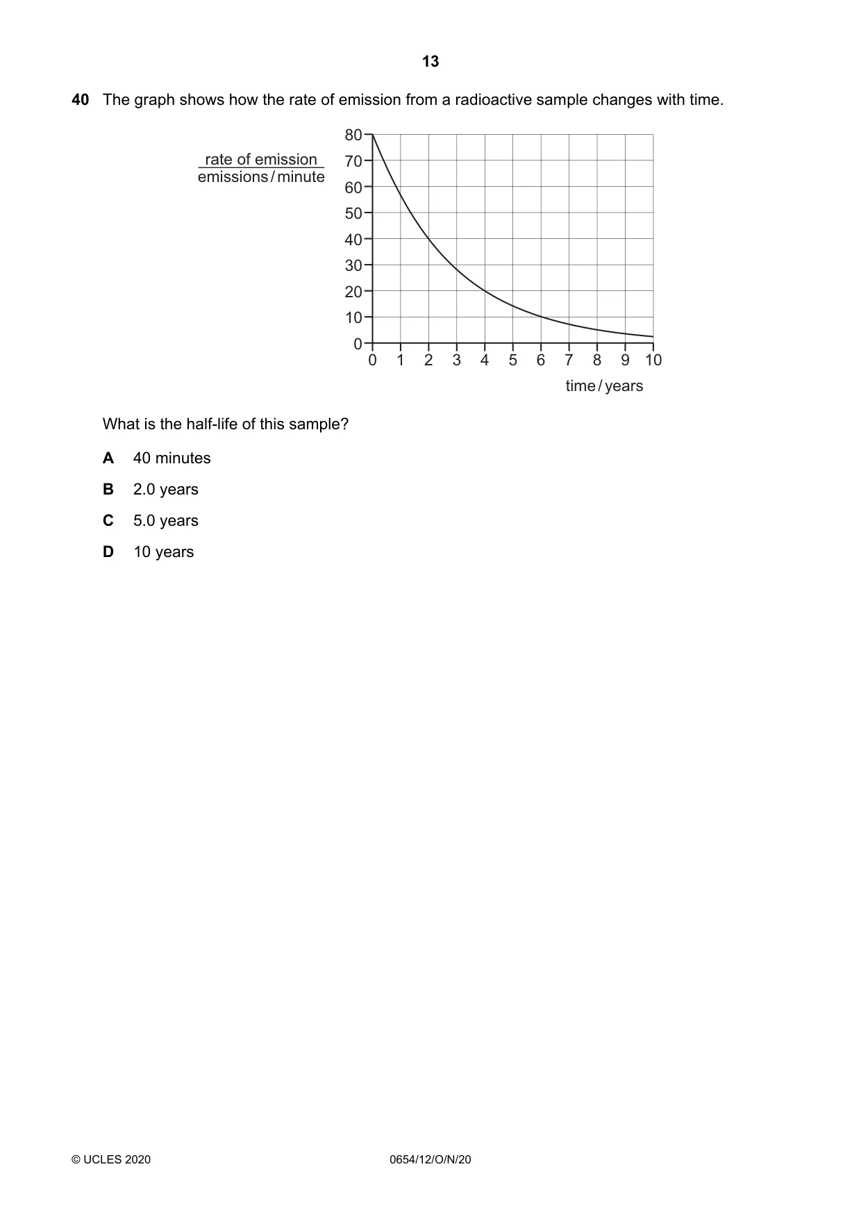Cambridge IGCSE Sciences - Co-ordinated (Double) 0654 2020 Oct/Nov Paper 1 · Variant 2 question paper, page 13 of 16