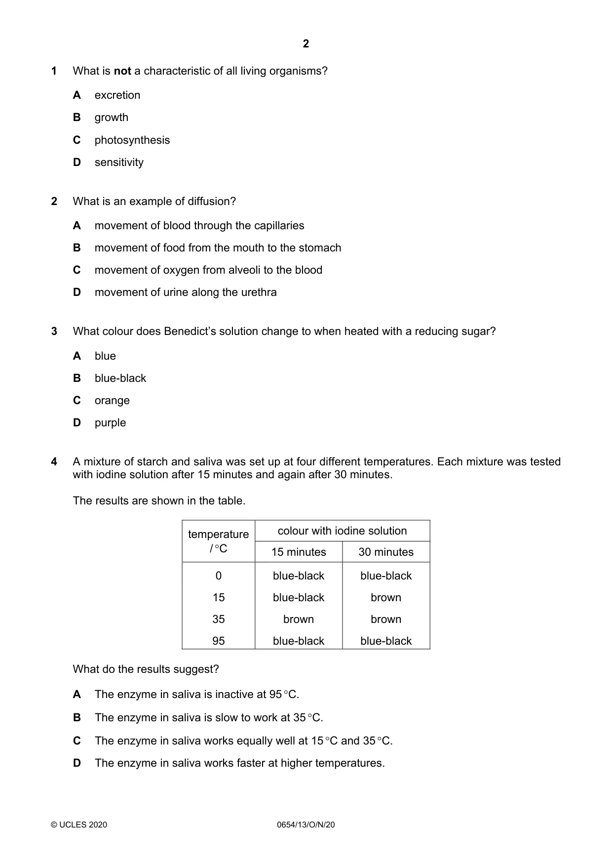Cambridge IGCSE Sciences - Co-ordinated (Double) 0654 2020 Oct/Nov Paper 1 · Variant 3 question paper, page 2 of 16