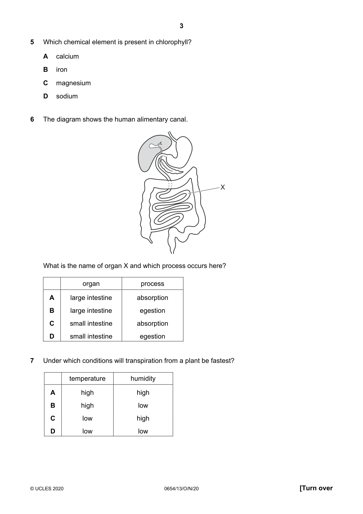 Cambridge IGCSE Sciences - Co-ordinated (Double) 0654 2020 Oct/Nov Paper 1 · Variant 3 question paper, page 3 of 16