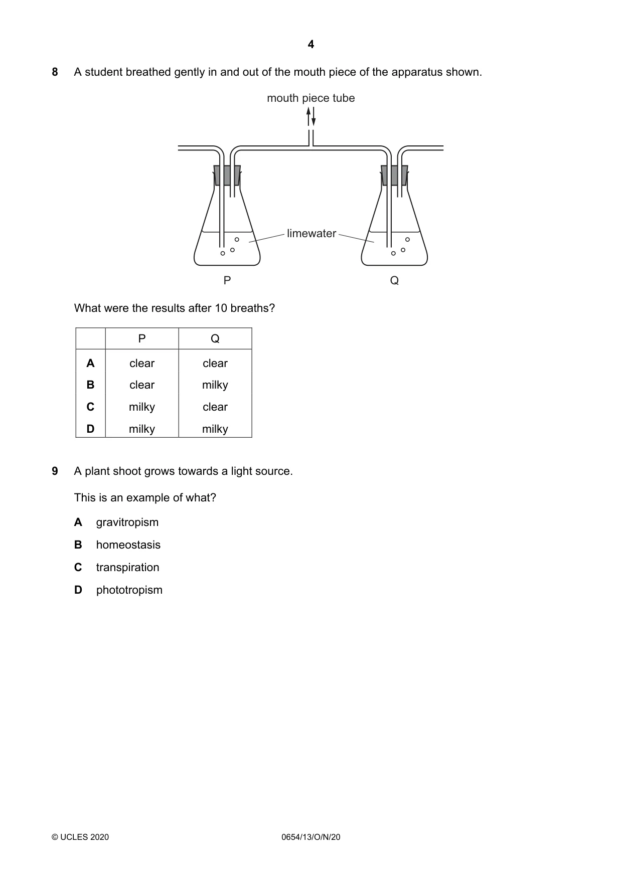 Cambridge IGCSE Sciences - Co-ordinated (Double) 0654 2020 Oct/Nov Paper 1 · Variant 3 question paper, page 4 of 16
