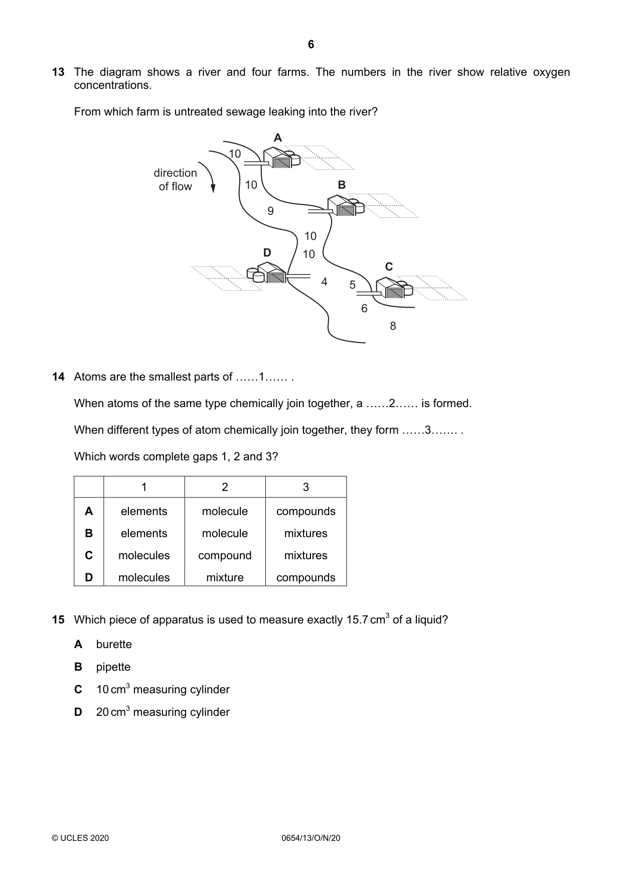 Cambridge IGCSE Sciences - Co-ordinated (Double) 0654 2020 Oct/Nov Paper 1 · Variant 3 question paper, page 6 of 16